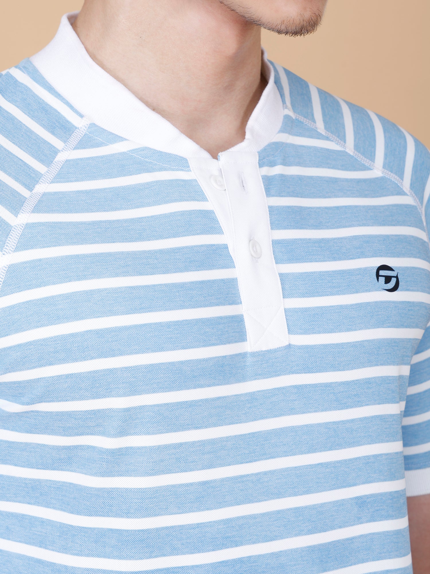 Drizone Collar Polo T-shirt – Mattie Striped Design - Sky Blue
