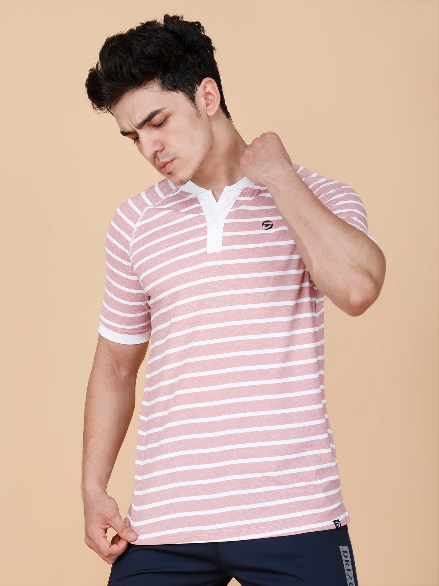 Drizone Collar Polo T-shirt – Mattie Striped Design - Onion Pink