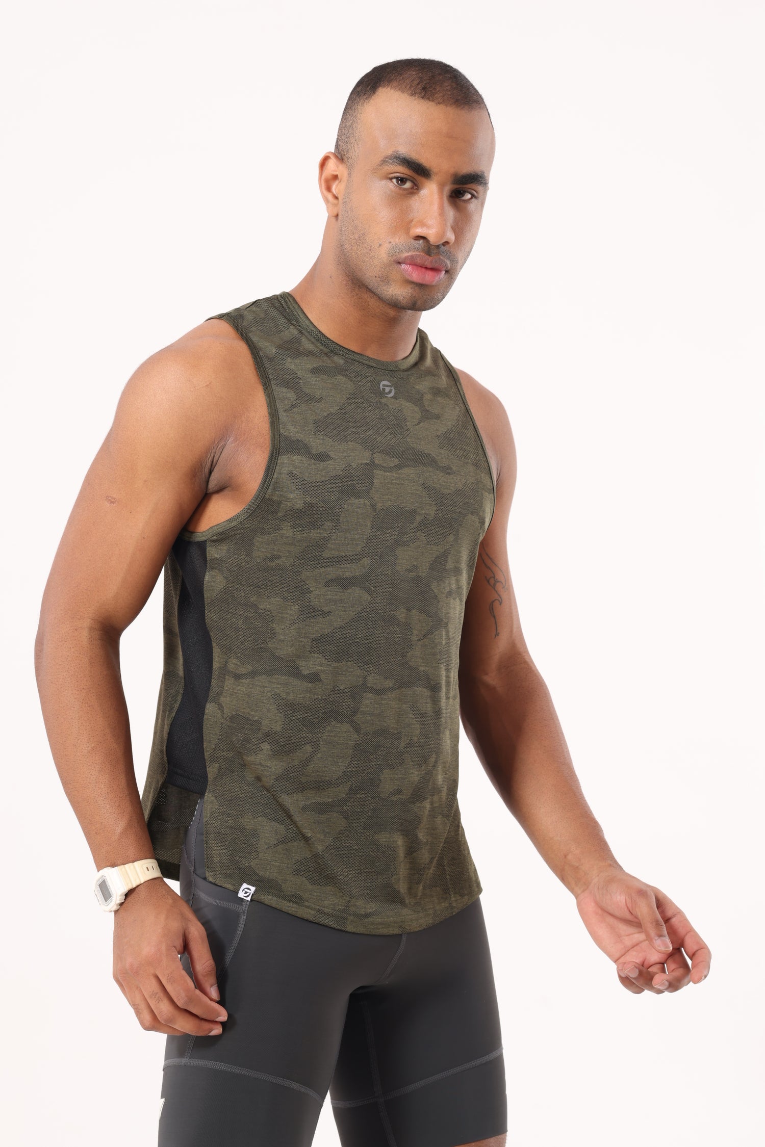 Drizone Self Jacquard Panel Tank Top – Sleeveless Performance Wear - Olive
