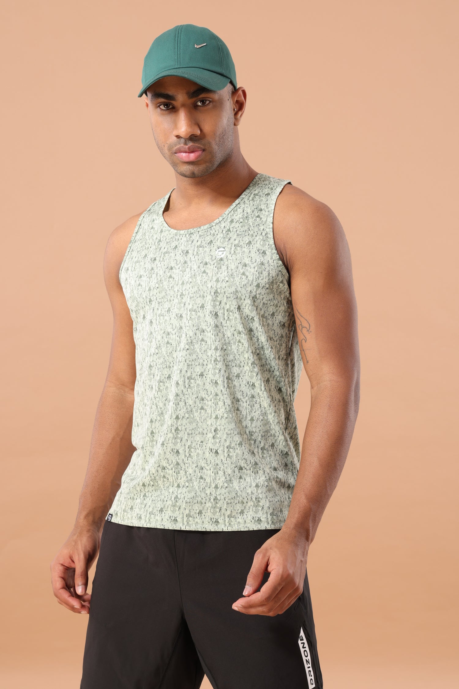 Drizone All-Over Printed Polyester Tank Top - Light Green