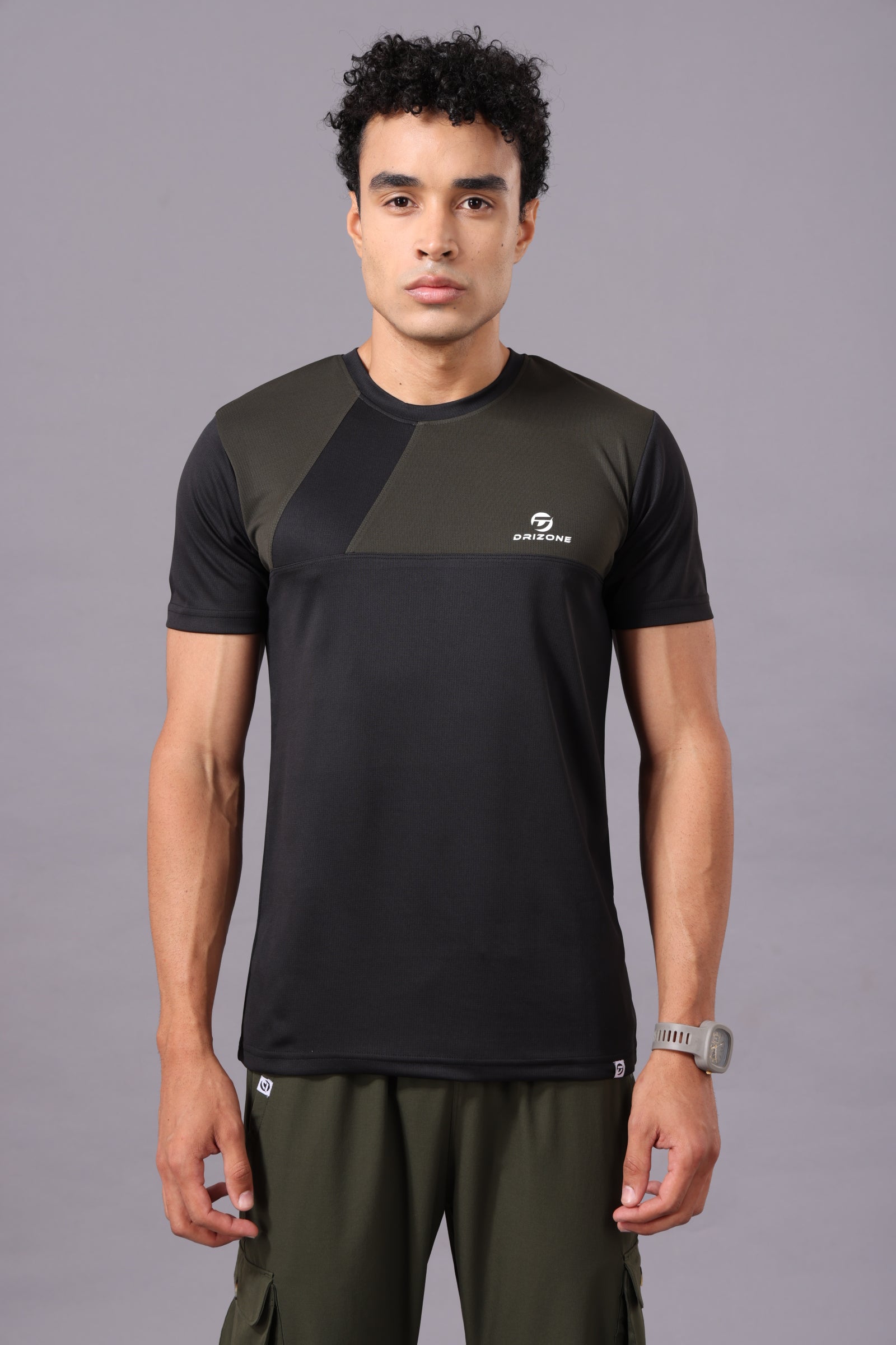 Drizone Dot Knit Round Neck Half Sleeve Panel T-Shirt for Men – Soft & Sporty - Black