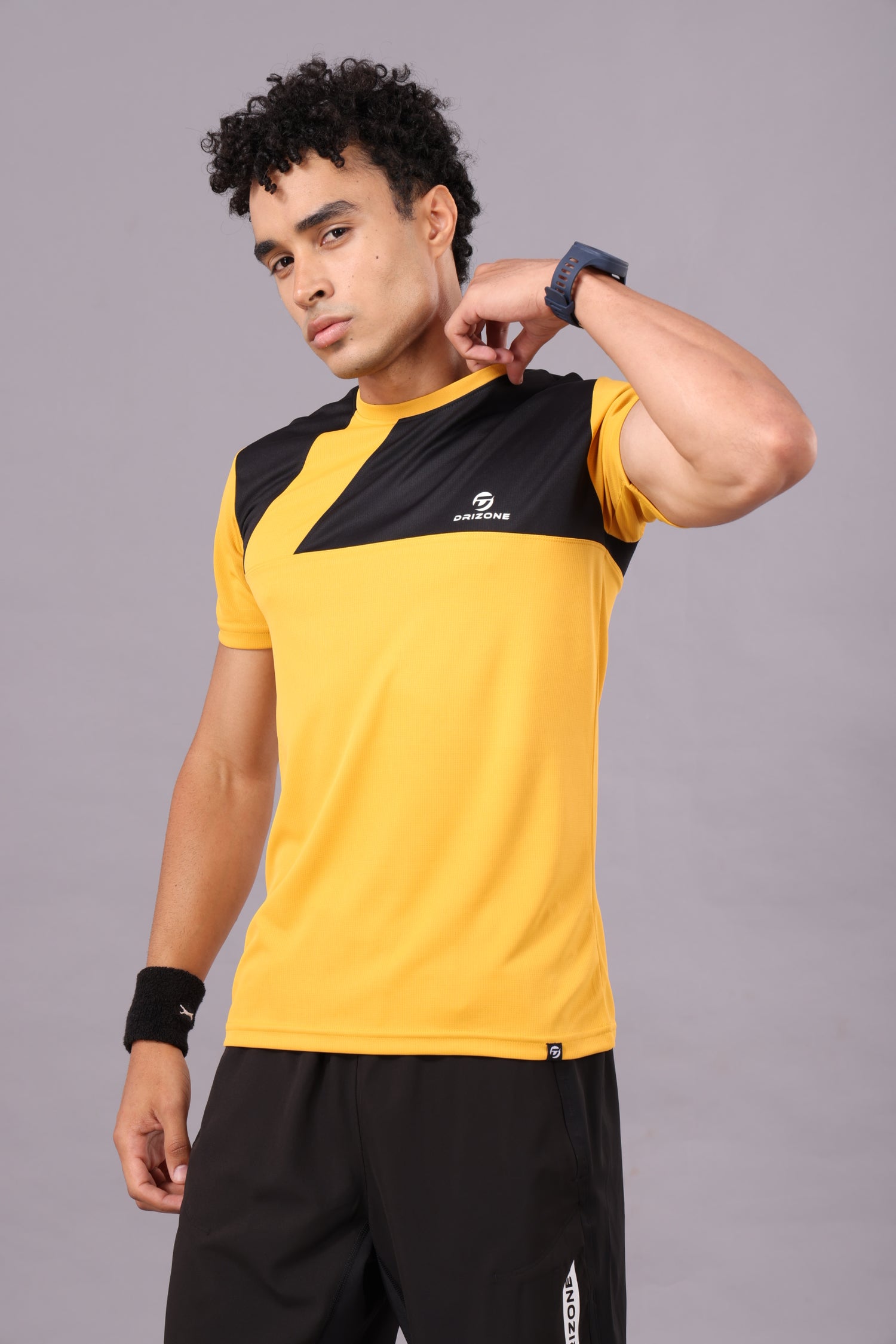 Drizone Dot Knit Round Neck Half Sleeve Panel T-Shirt for Men – Soft & Sporty - Mustard