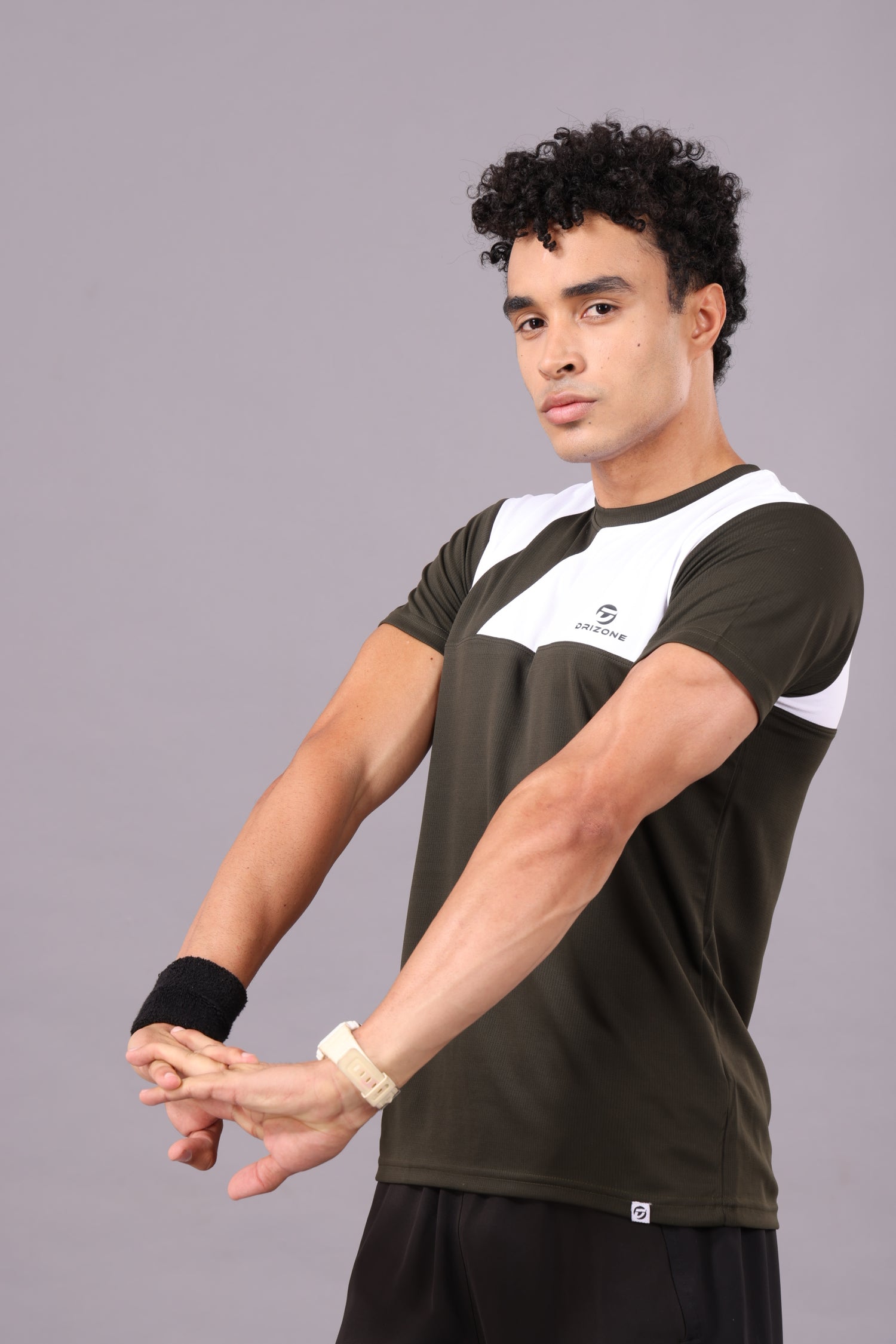Drizone Dot Knit Round Neck Half Sleeve Panel T-Shirt for Men – Soft & Sporty - Olive