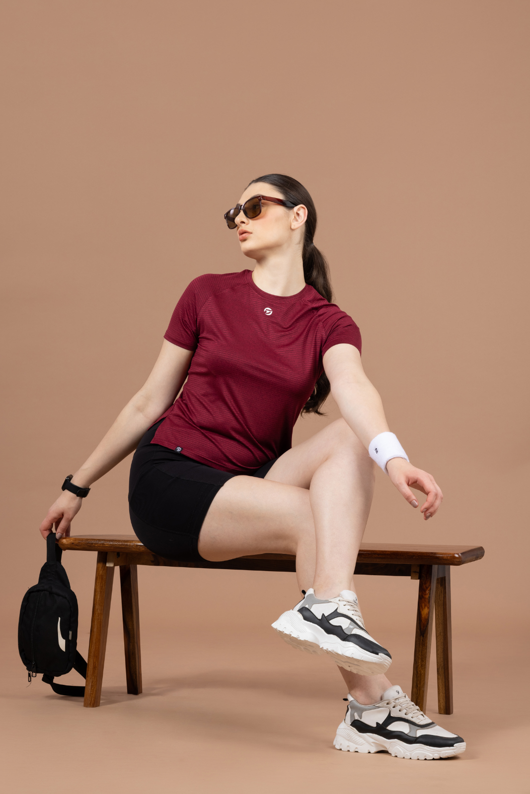 Women's Plain T-shirt – Striped Melange Look - Red