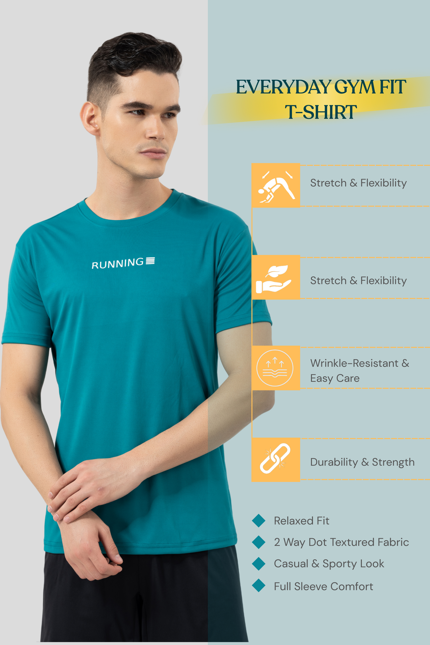 Drizone Super Matte Round Neck Half Sleeve T-Shirt for Men – Regular Fit, Quick-Dry Sports Tee