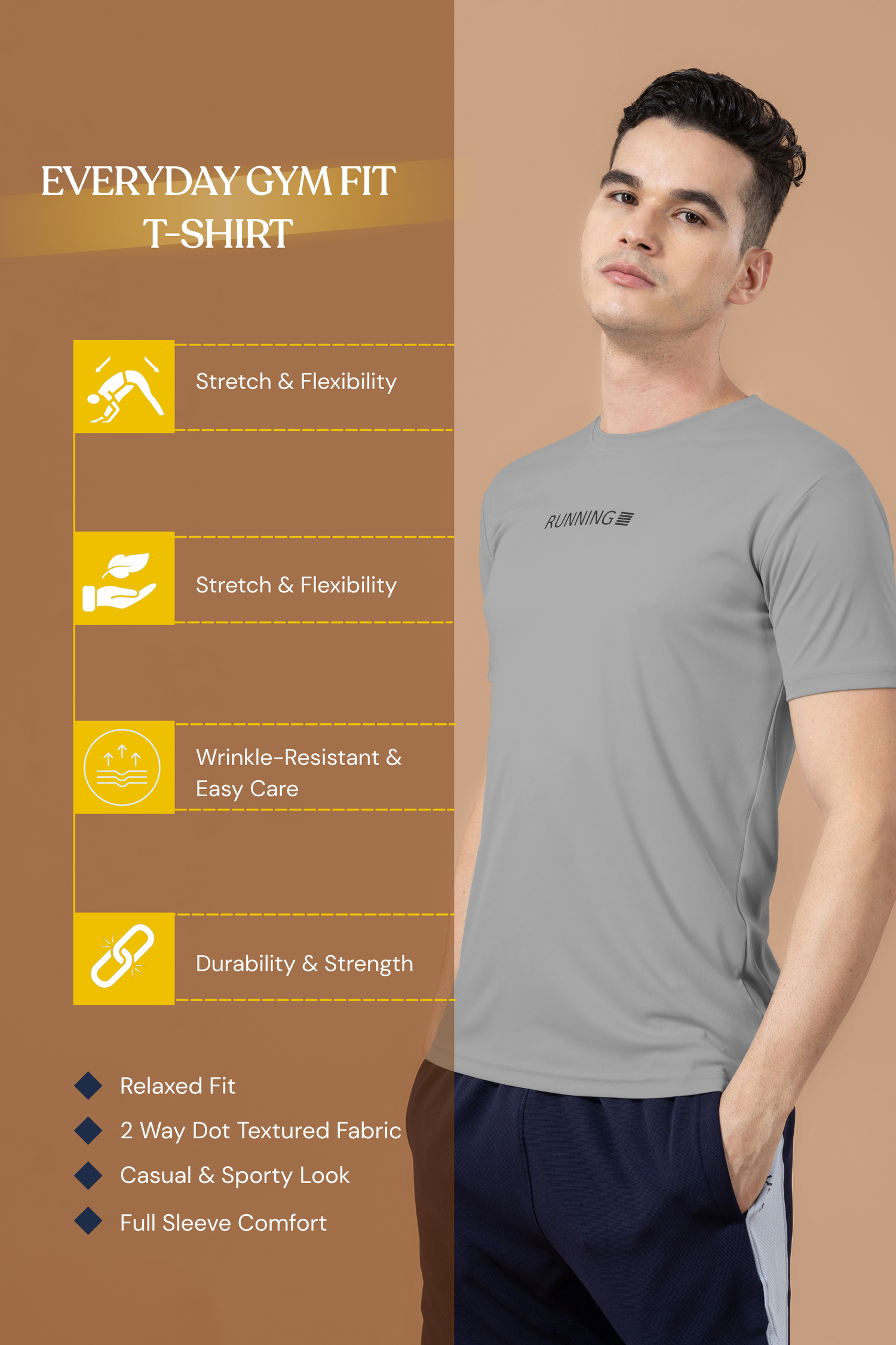 Drizone Super Matte Round Neck Half Sleeve T-Shirt for Men – Regular Fit, Quick-Dry Sports Tee