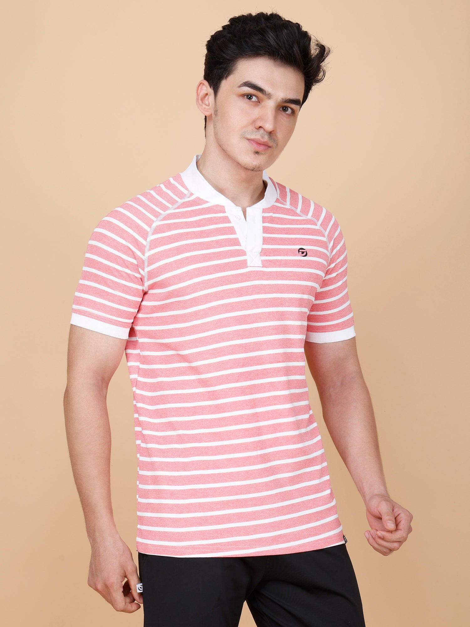Drizone Collar Polo T-shirt – Mattie Striped Design - Pink