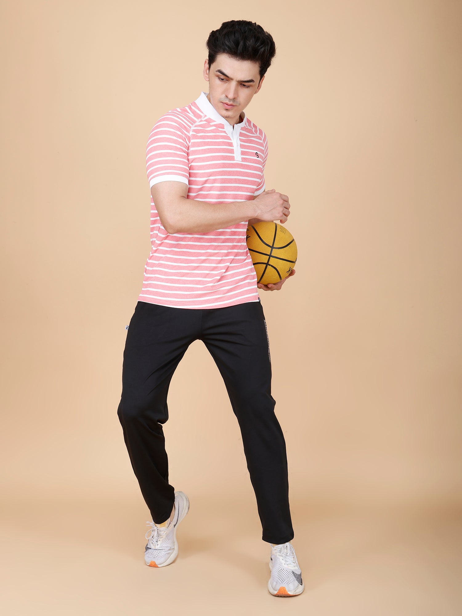 Drizone Collar Polo T-shirt – Mattie Striped Design - Pink