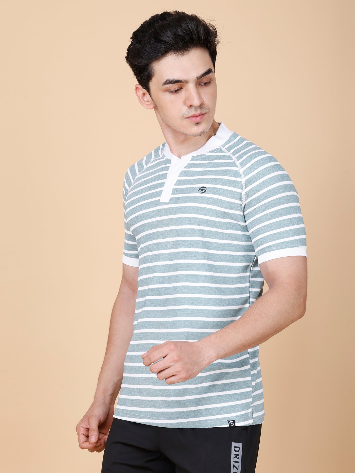 Drizone Collar Polo T-shirt – Mattie Striped Design - Dark Green