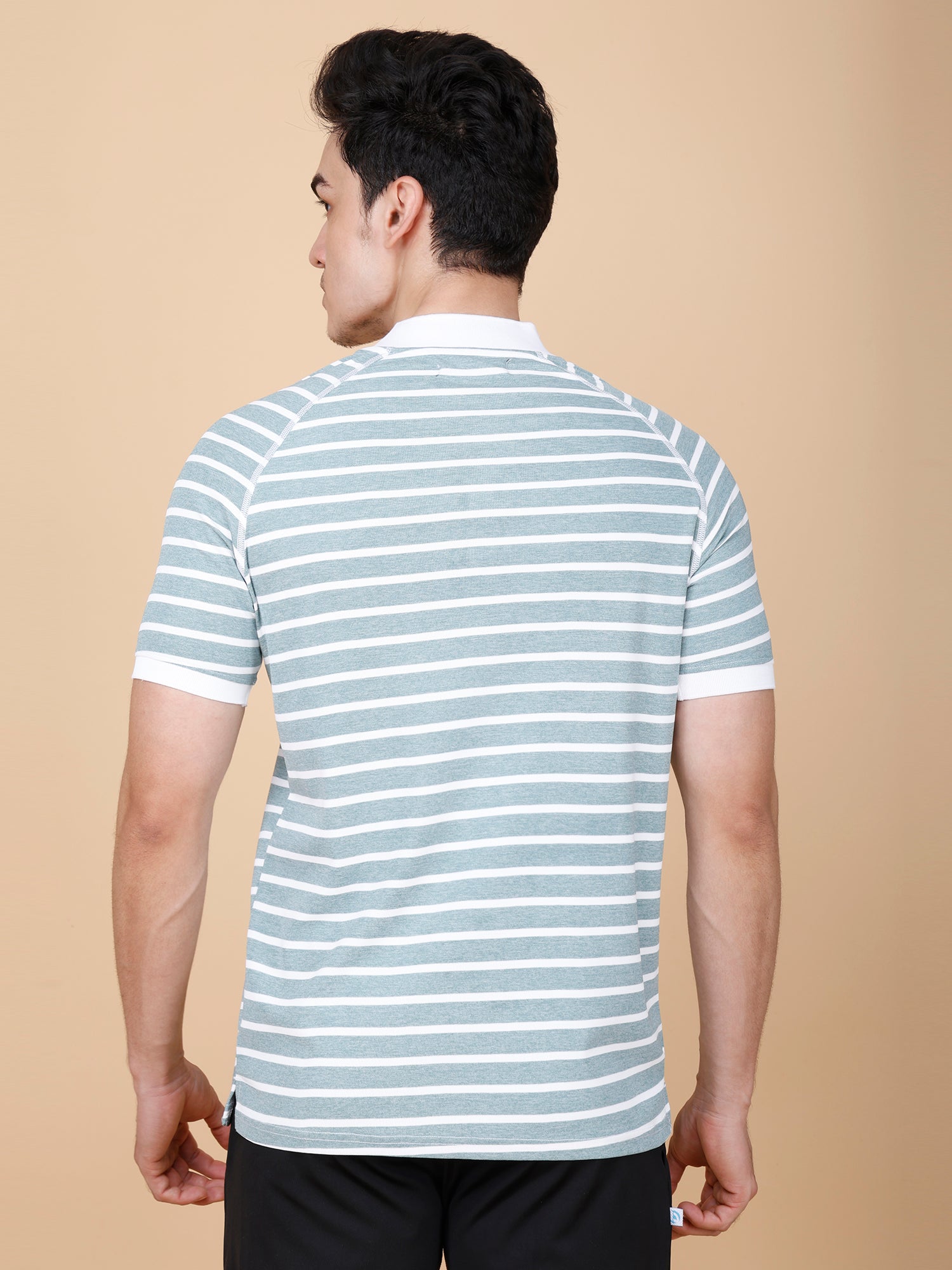 Drizone Collar Polo T-shirt – Mattie Striped Design - Dark Green