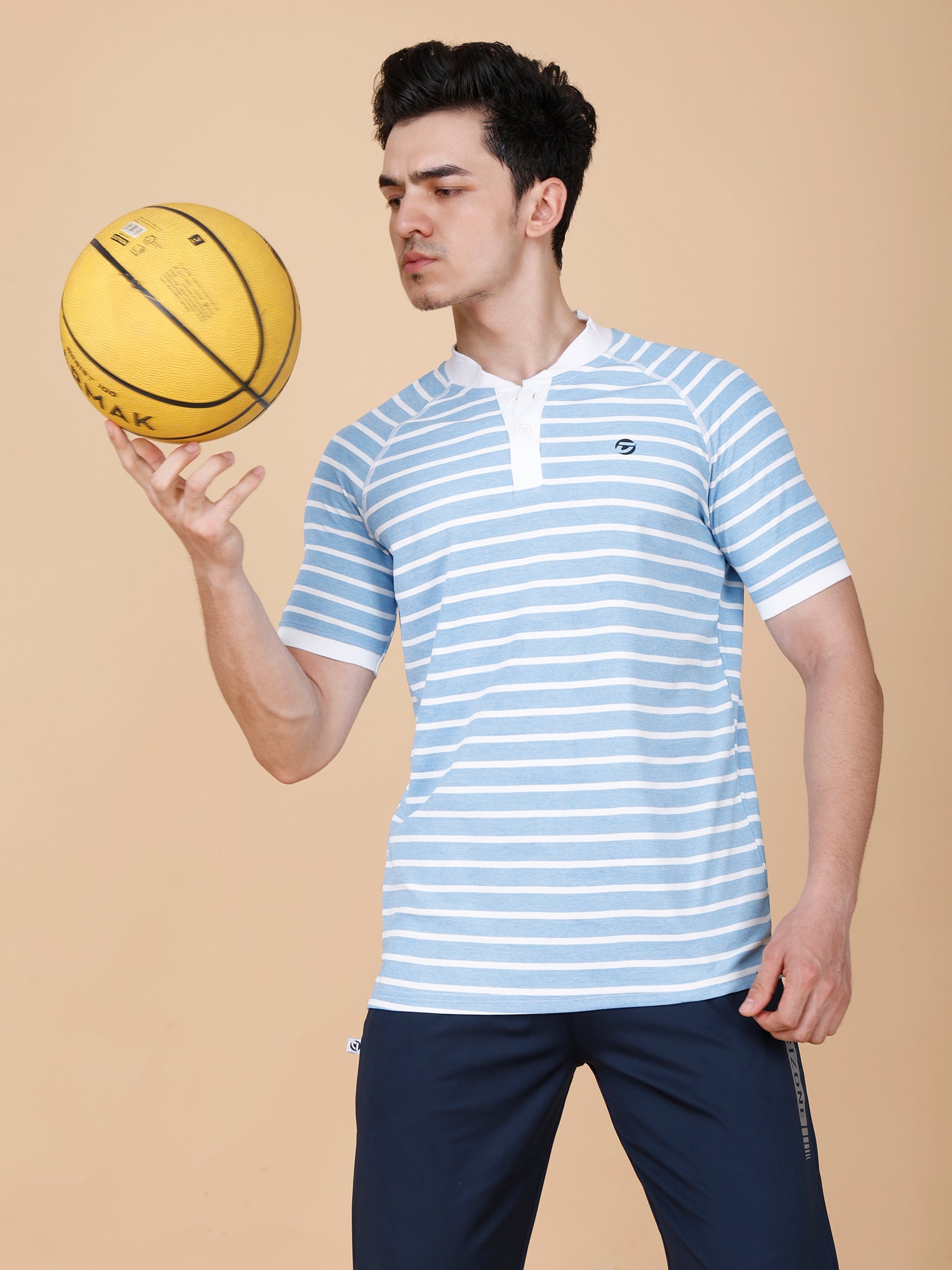 Drizone Collar Polo T-shirt – Mattie Striped Design - Sky Blue