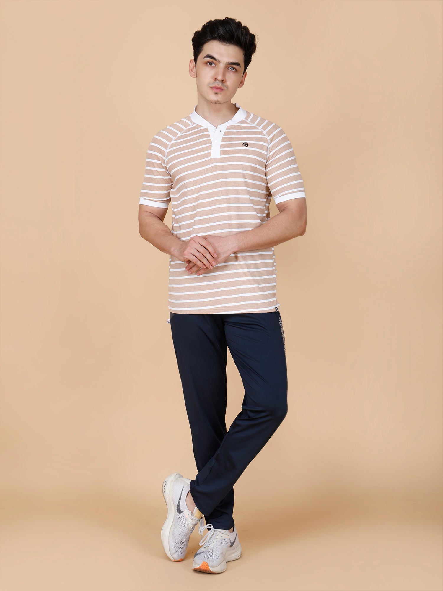 Drizone Collar Polo T-shirt – Mattie Striped Design - Brown