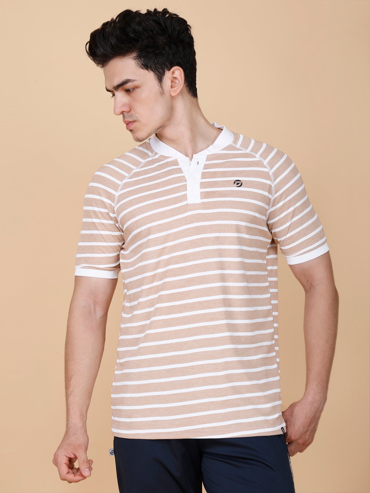 Drizone Collar Polo T-shirt – Mattie Striped Design - Brown