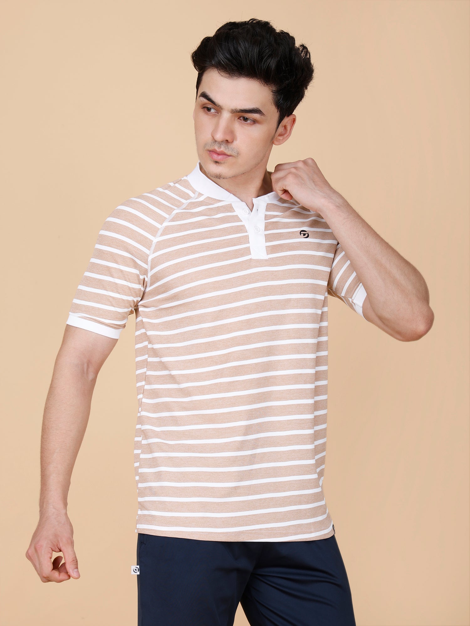 Drizone Collar Polo T-shirt – Mattie Striped Design - Brown
