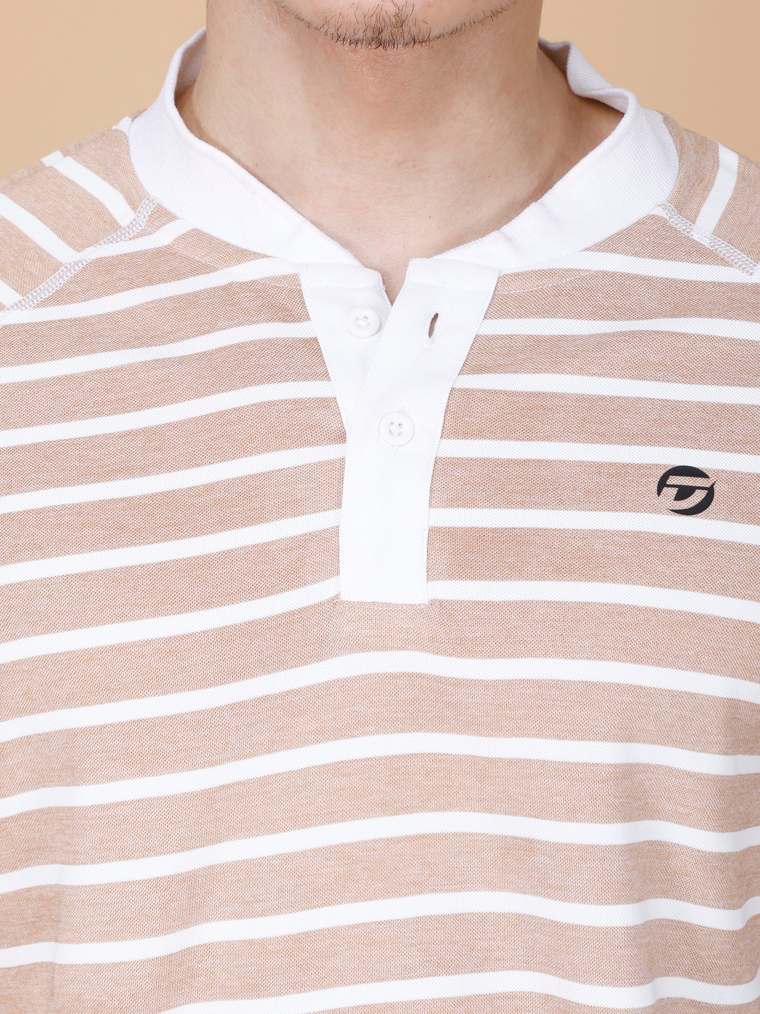 Drizone Collar Polo T-shirt – Mattie Striped Design - Brown