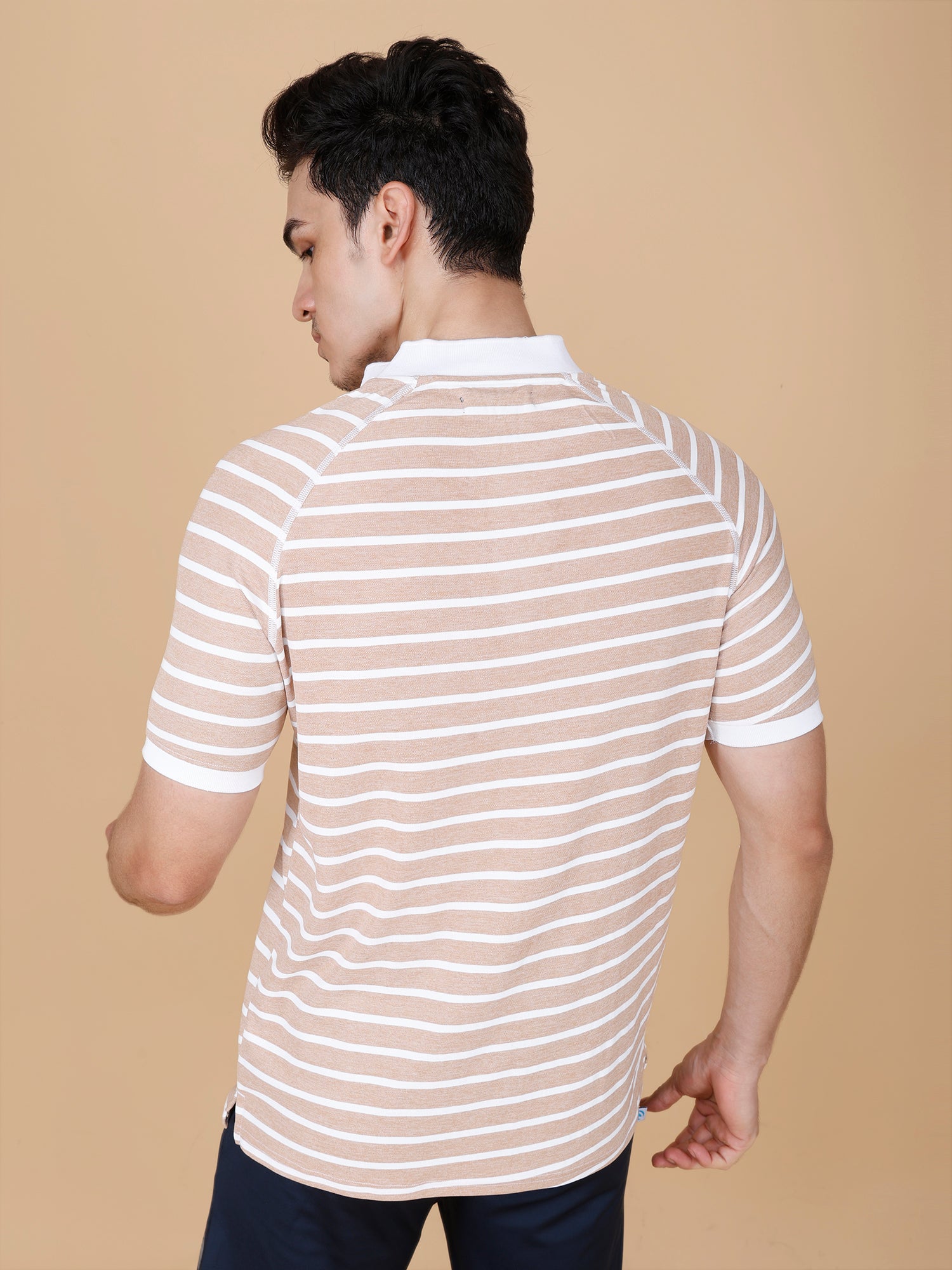 Drizone Collar Polo T-shirt – Mattie Striped Design - Brown
