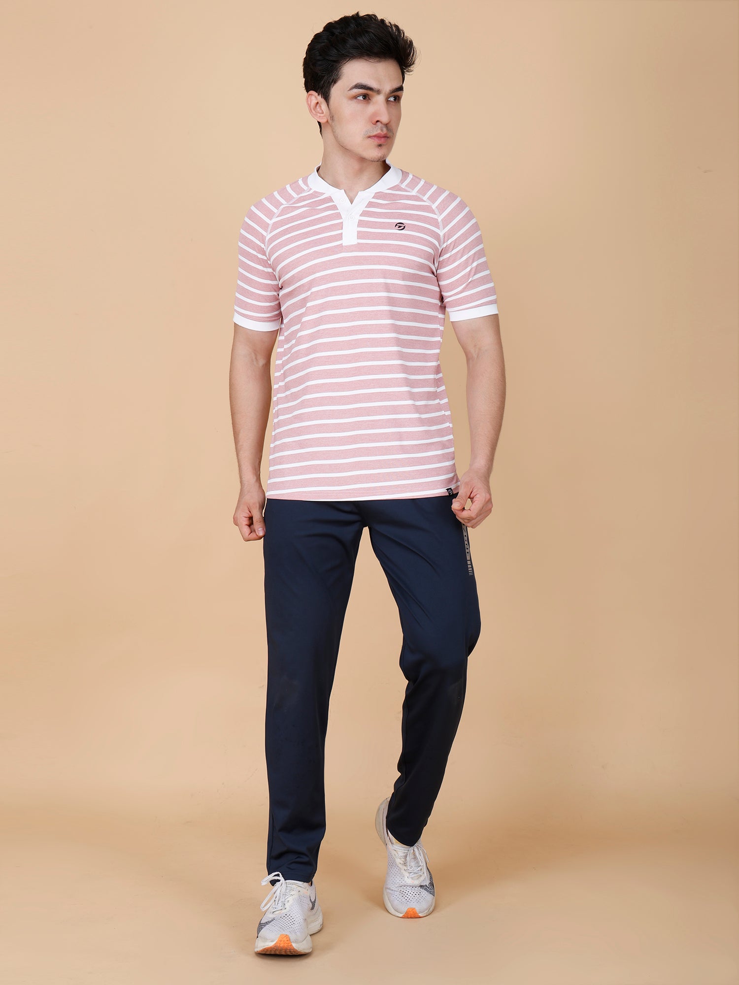 Drizone Collar Polo T-shirt – Mattie Striped Design - Onion Pink
