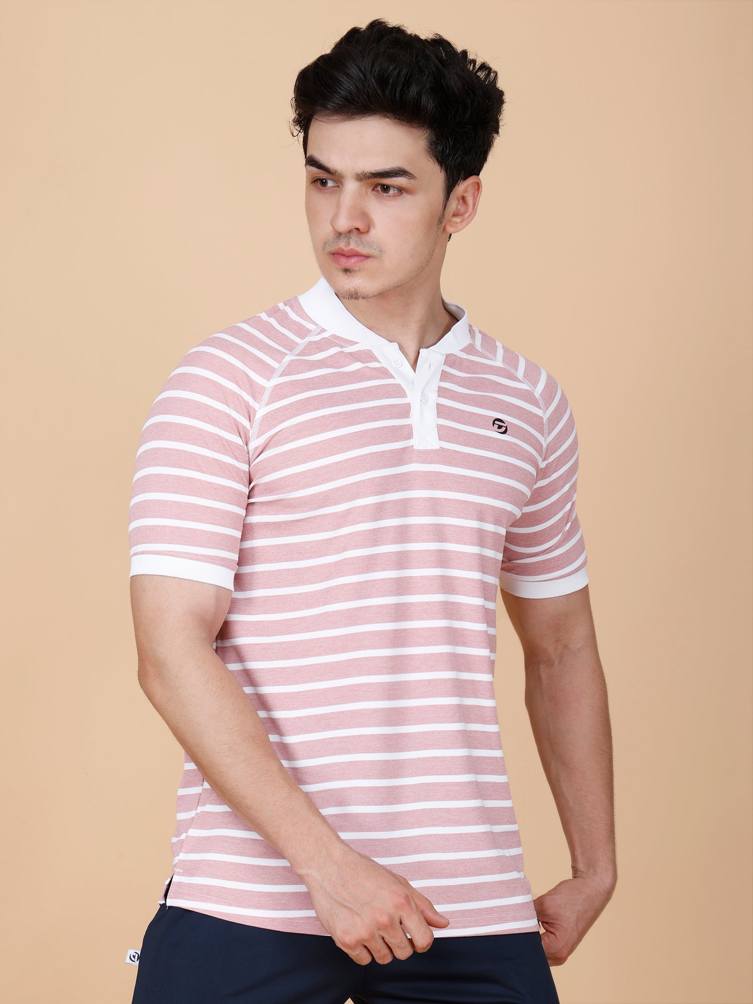 Drizone Collar Polo T-shirt – Mattie Striped Design - Onion Pink