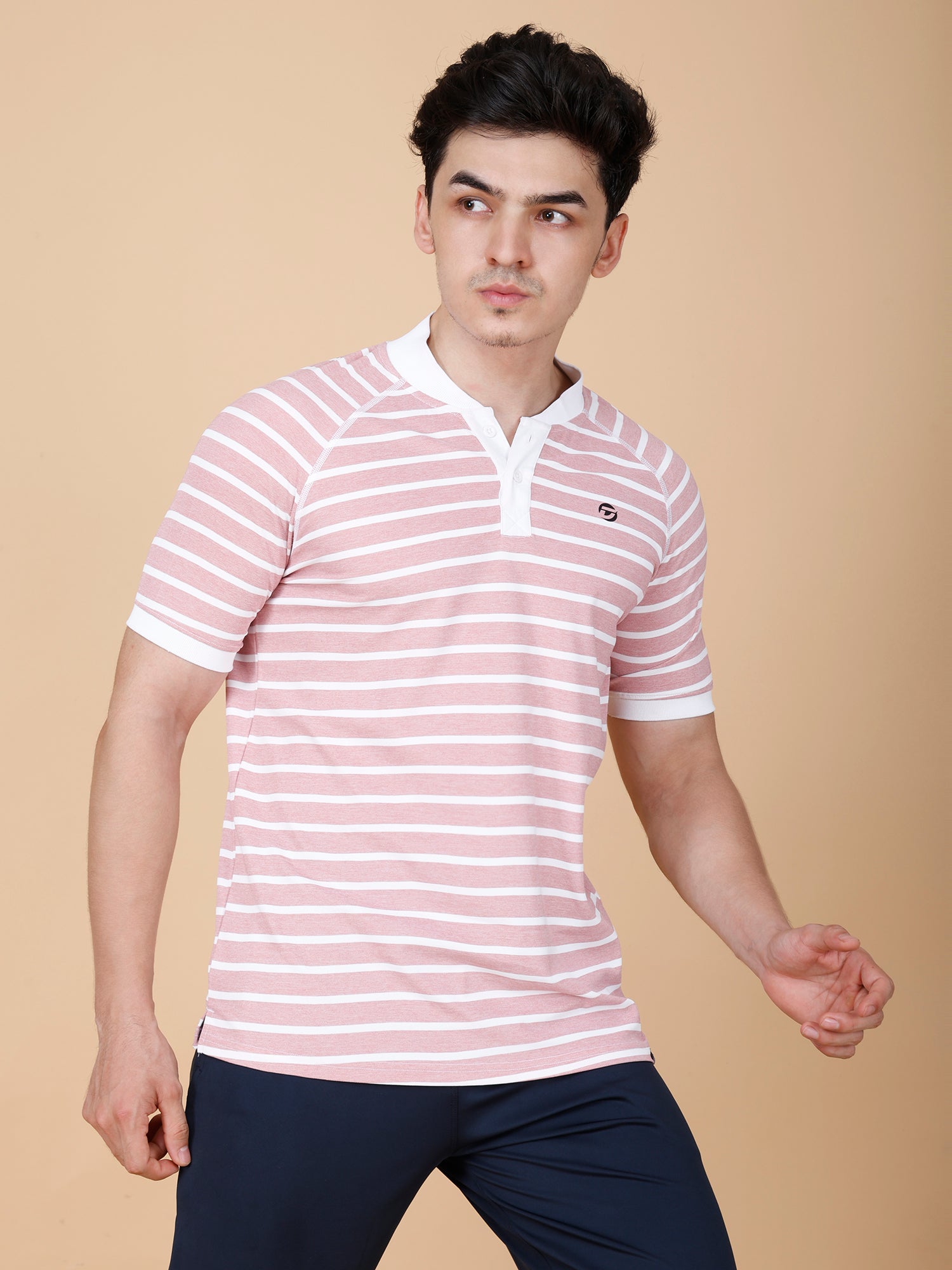 Drizone Collar Polo T-shirt – Mattie Striped Design - Onion Pink