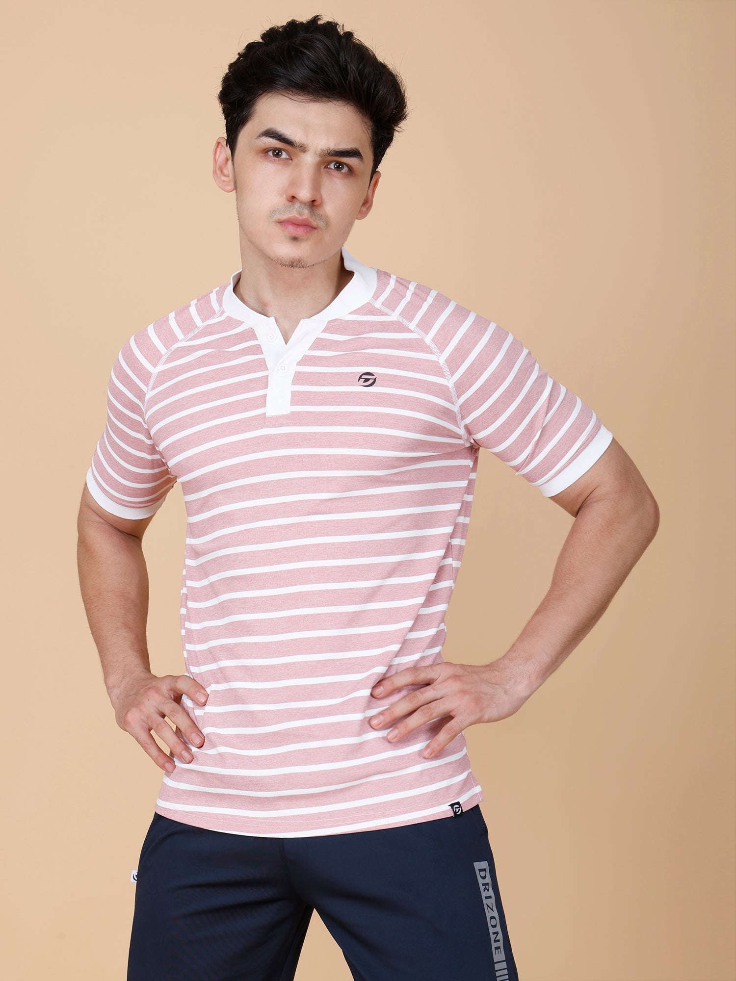 Drizone Collar Polo T-shirt – Mattie Striped Design - Onion Pink