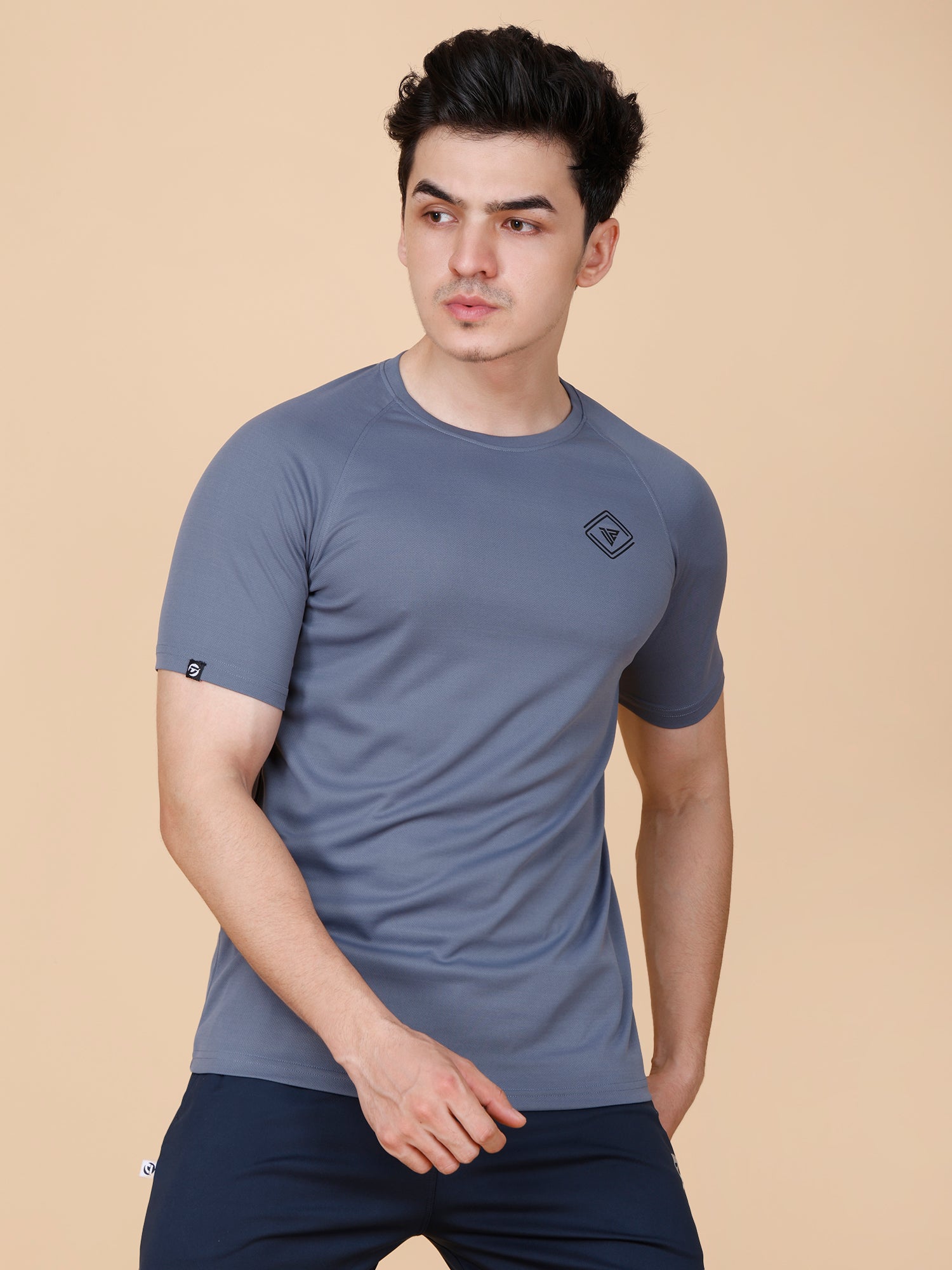 Drizone Plain T-shirt – Dot Knit Raglan Half Sleeves - Dark Grey