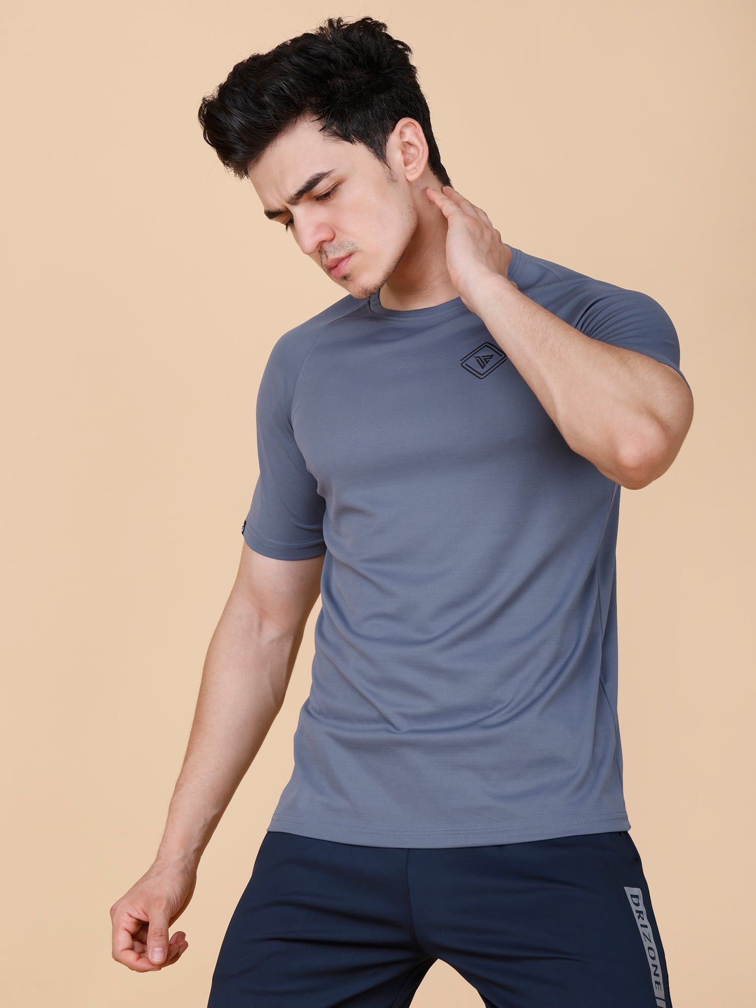 Drizone Plain T-shirt – Dot Knit Raglan Half Sleeves - Dark Grey