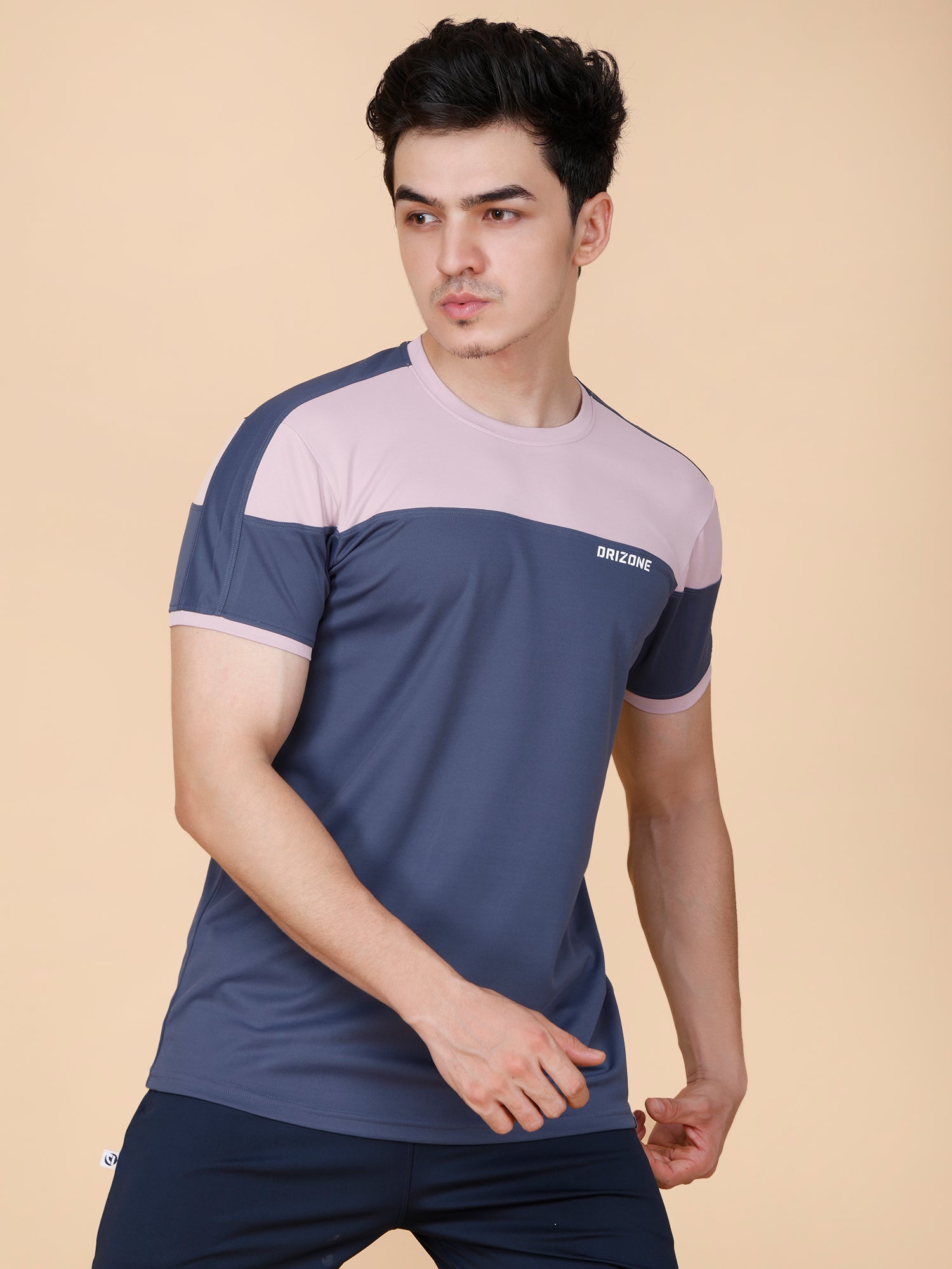 Drizone Panel T-shirt – 2-Way Tencil Lycra Color Block - Navy Blue