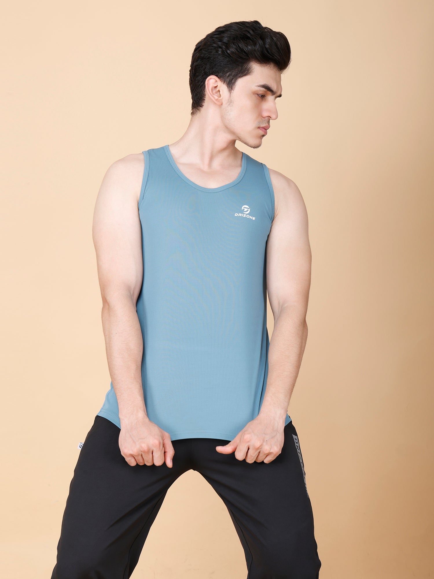Drizone Plain Gym Tank – 2-Way Stretch Lycra - Medium Blue