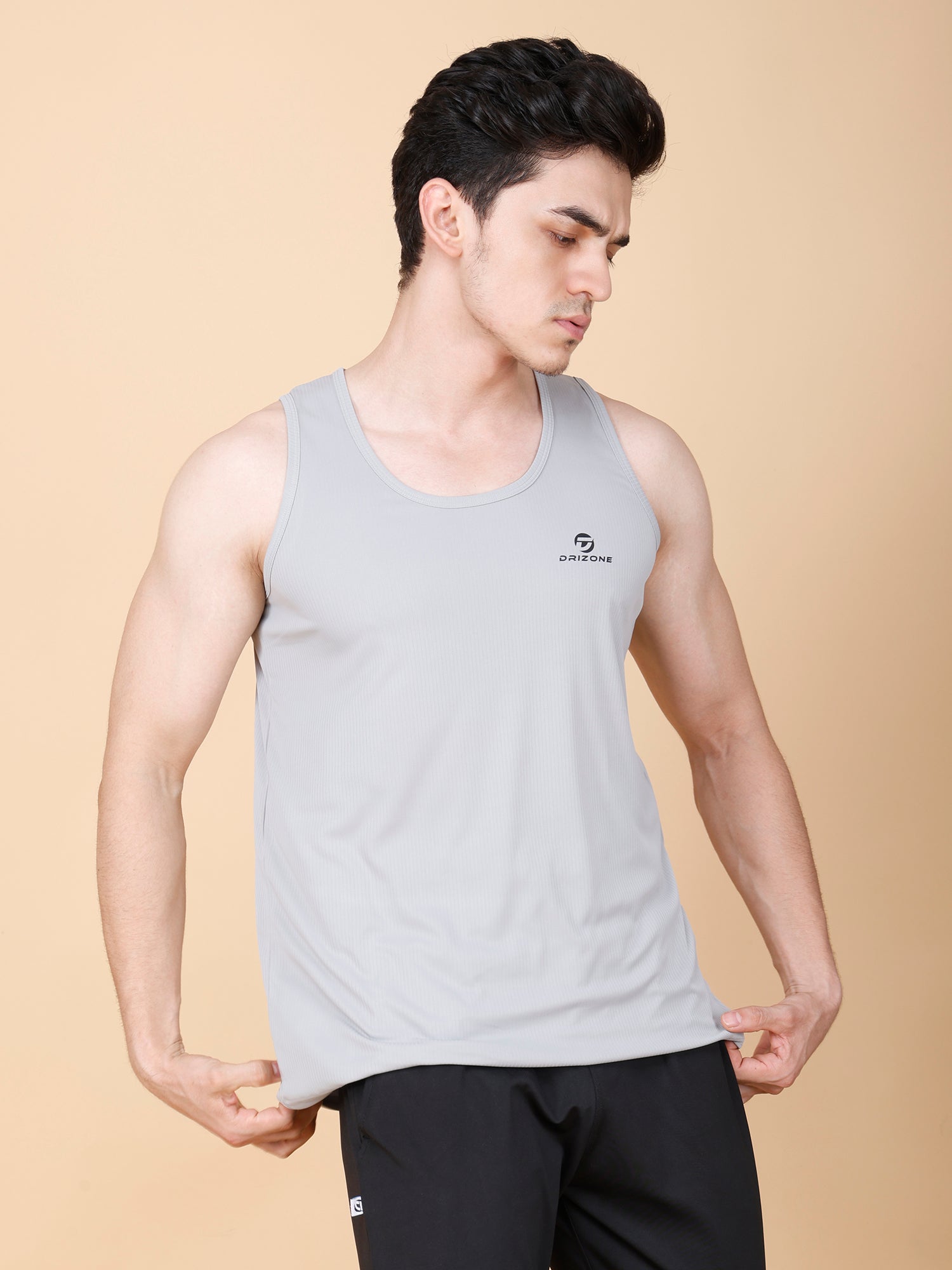 Drizone Plain Gym Tank – 2-Way Stretch Lycra - Light Grey