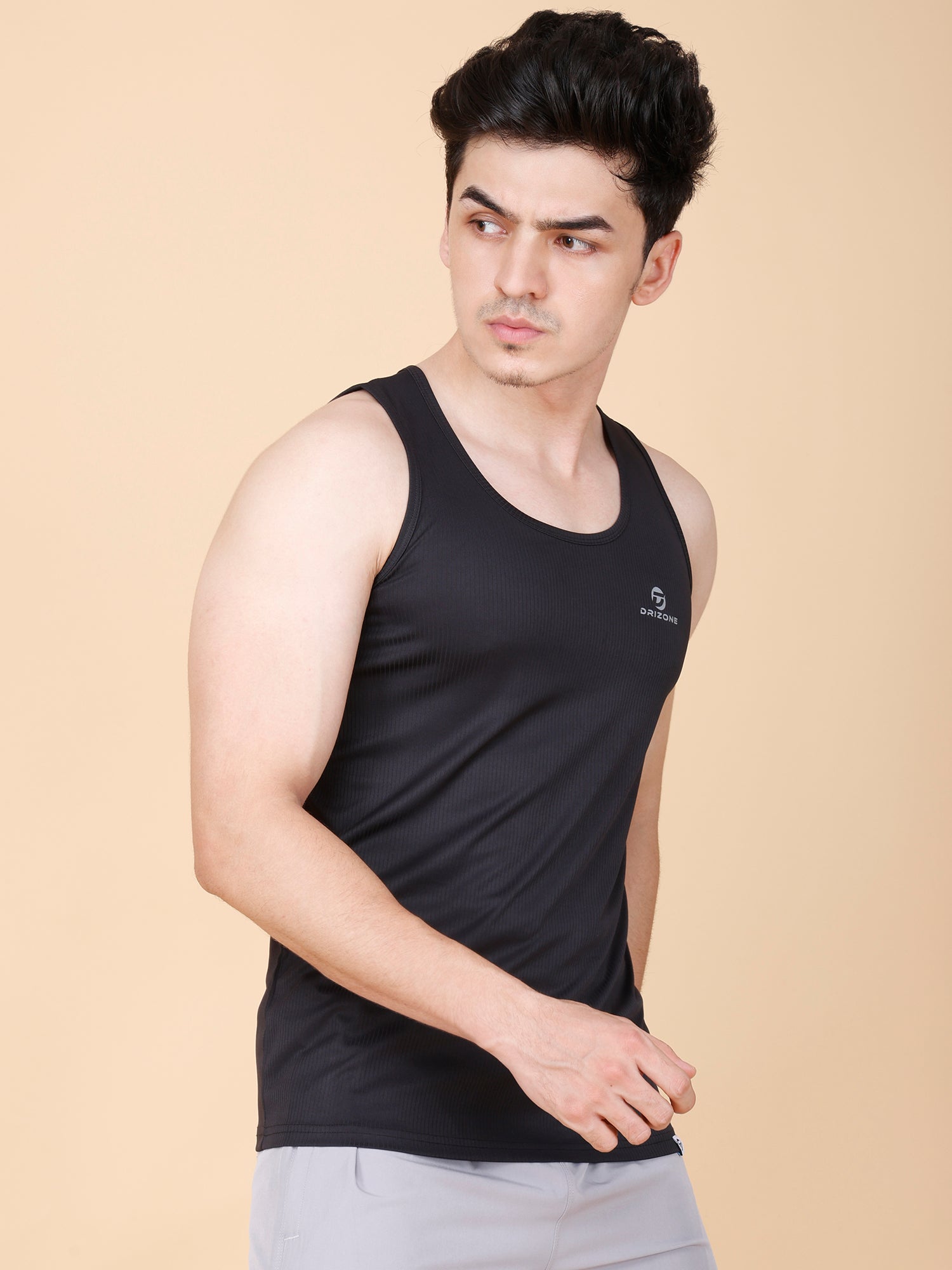Drizone Plain Gym Tank – 2-Way Stretch Lycra - Black
