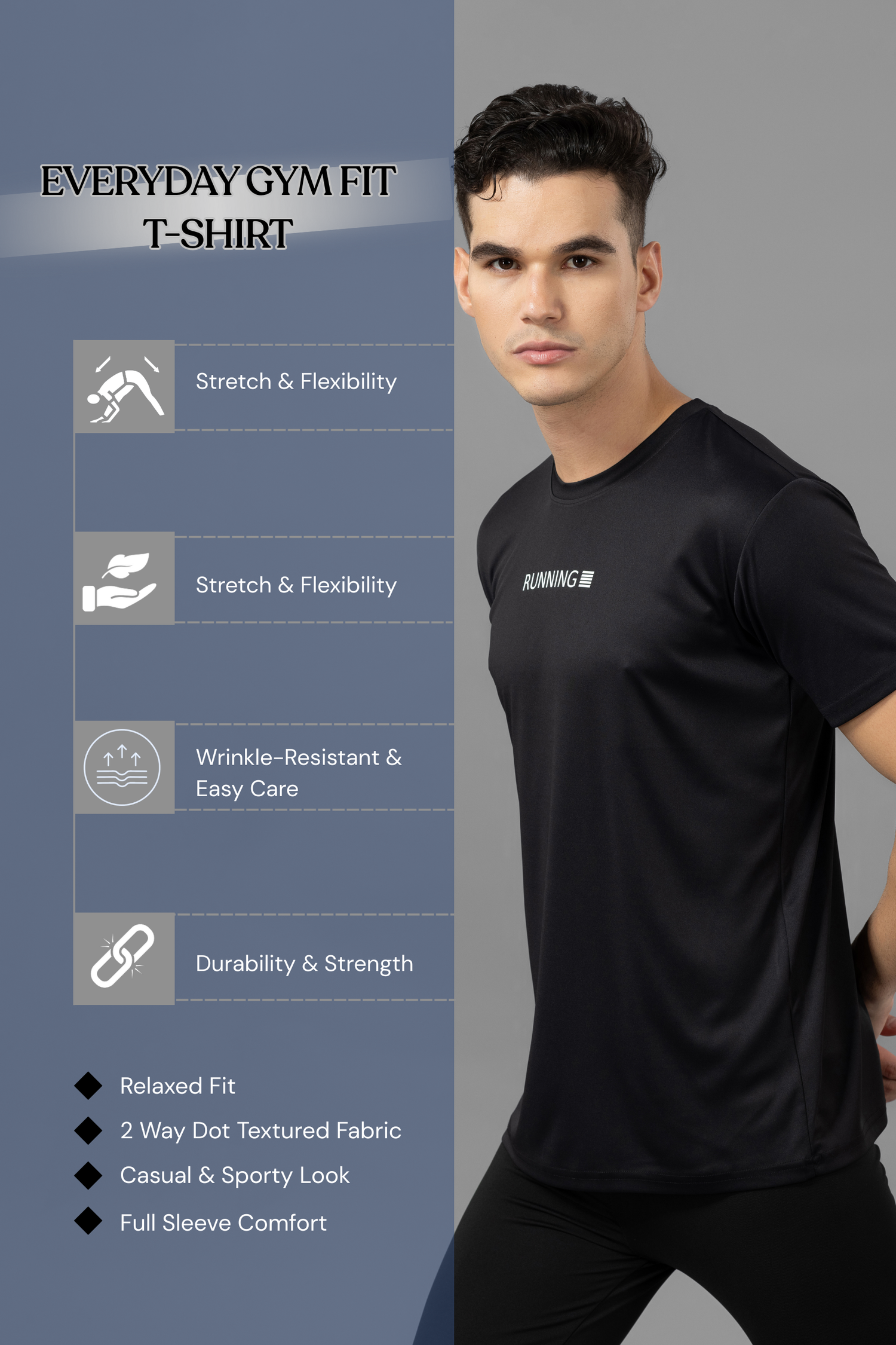Drizone Super Matte Round Neck Half Sleeve T-Shirt for Men – Regular Fit, Quick-Dry Sports Tee
