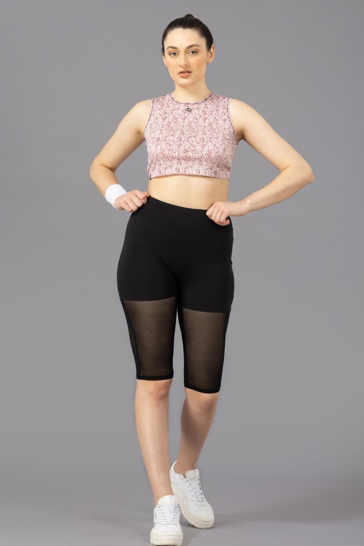 Women's Crop Top – Abstract Printed Polyester - Pink