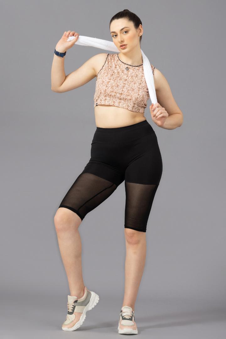 Women's Crop Top – Abstract Printed Polyester - Brown