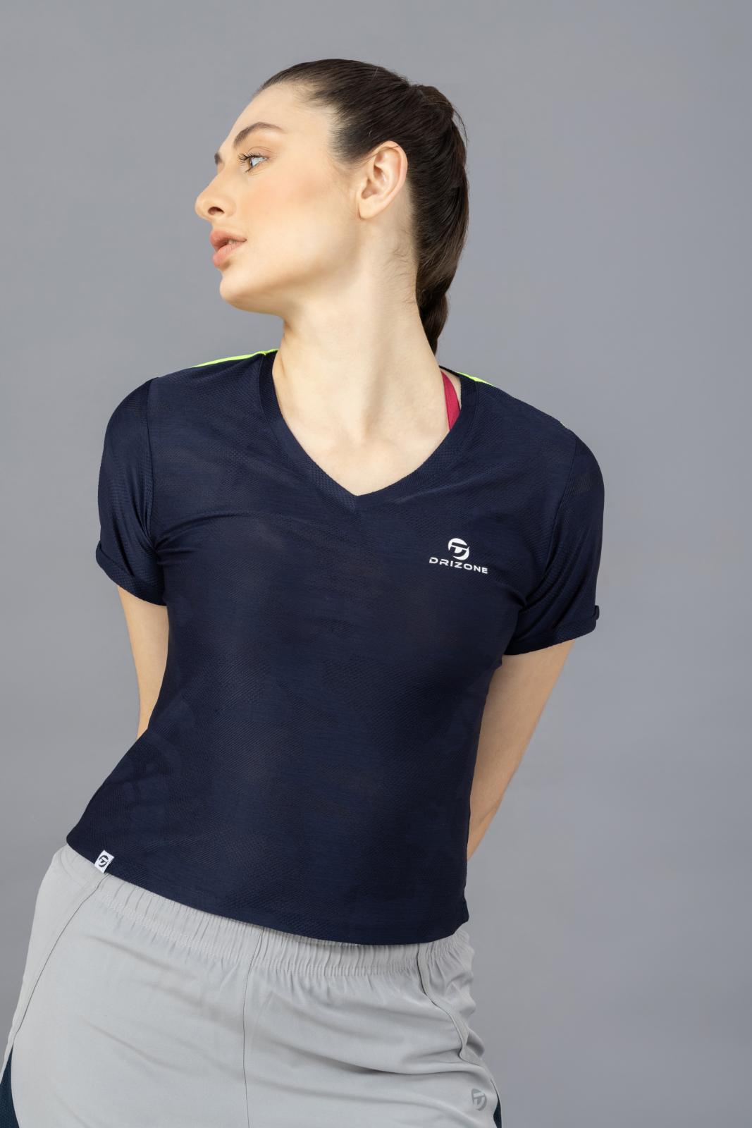 Women's Designer T-shirt – Self Jacquard Fabric - Navy Blue