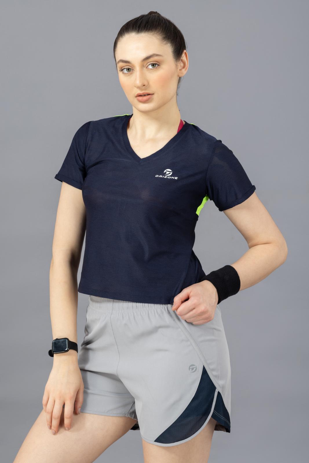 Women's Designer T-shirt – Self Jacquard Fabric - Navy Blue