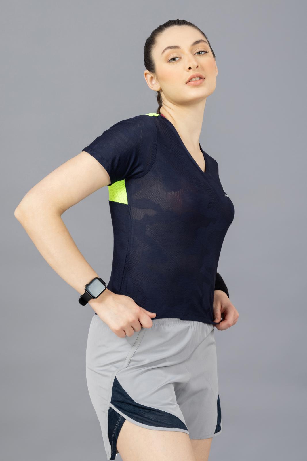 Women's Designer T-shirt – Self Jacquard Fabric - Navy Blue