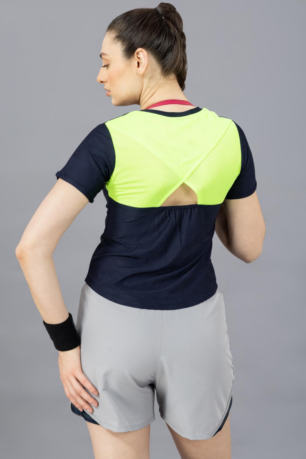 Women's Designer T-shirt – Self Jacquard Fabric - Navy Blue