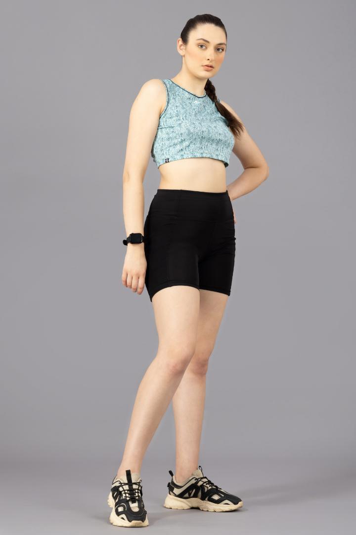 Women's Crop Top – Abstract Printed Polyester - Aqua