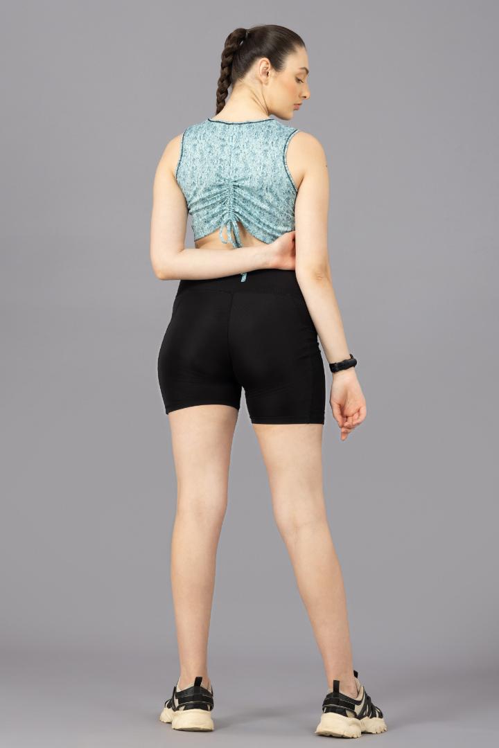 Women's Crop Top – Abstract Printed Polyester - Aqua