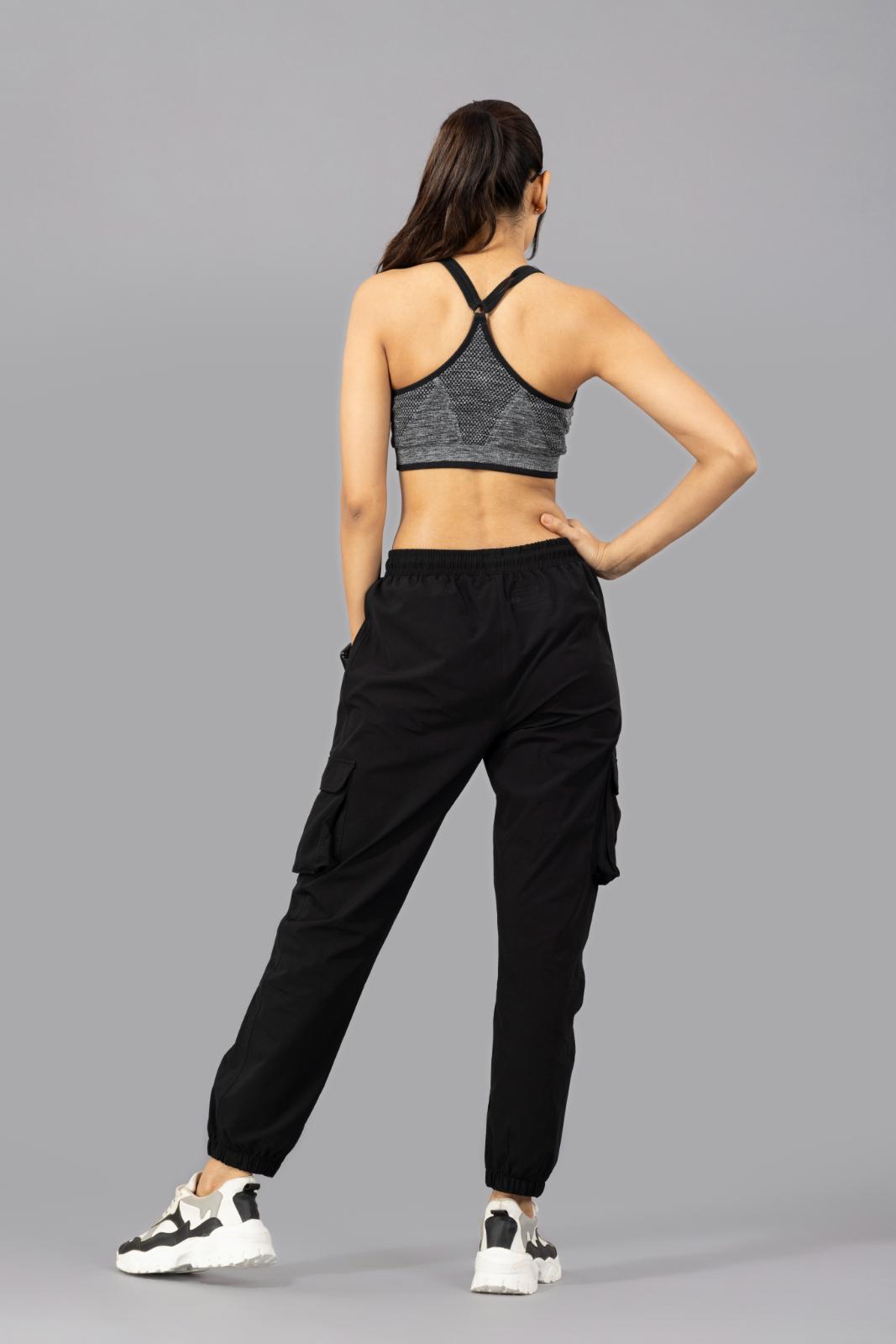 Women's Cargo Jogger – Nylon Terry Stretch Comfort - Black