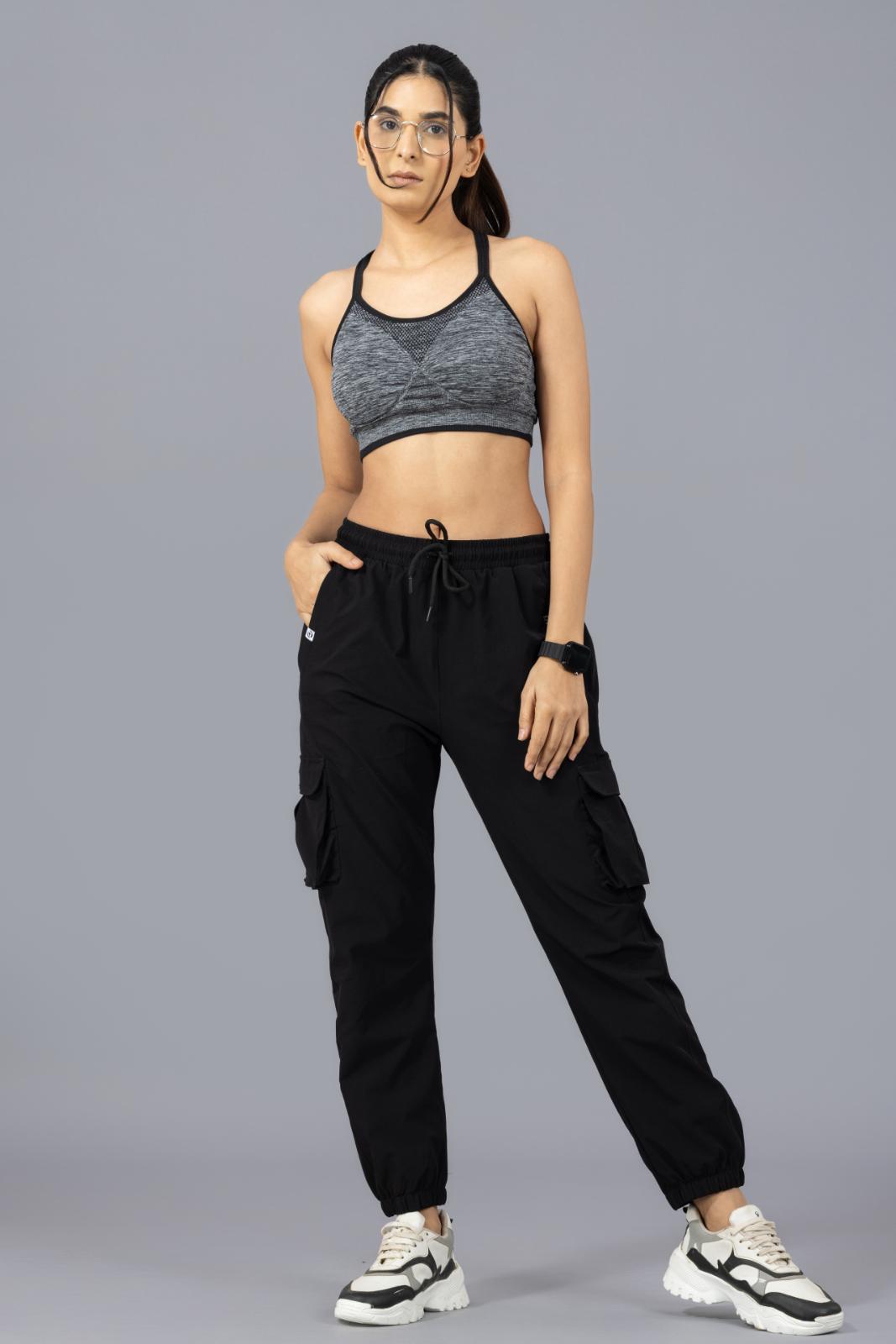 Women's Cargo Jogger – Nylon Terry Stretch Comfort - Black