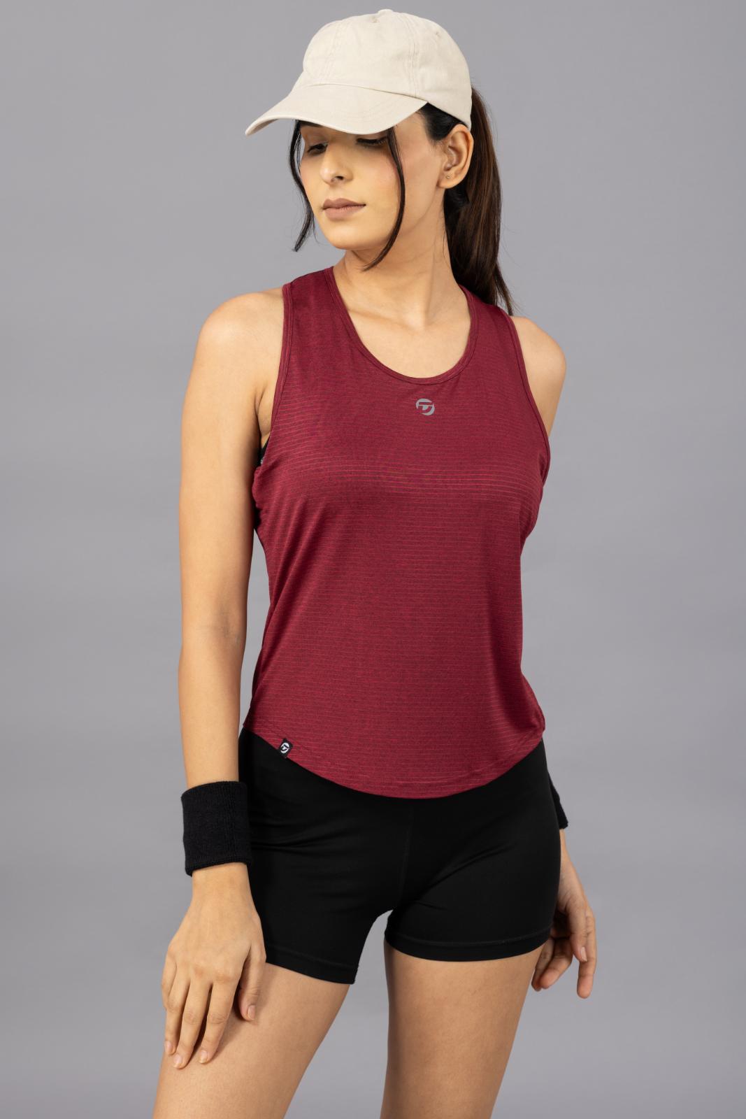 Women's Melange Striped Sleeveless Top – Red