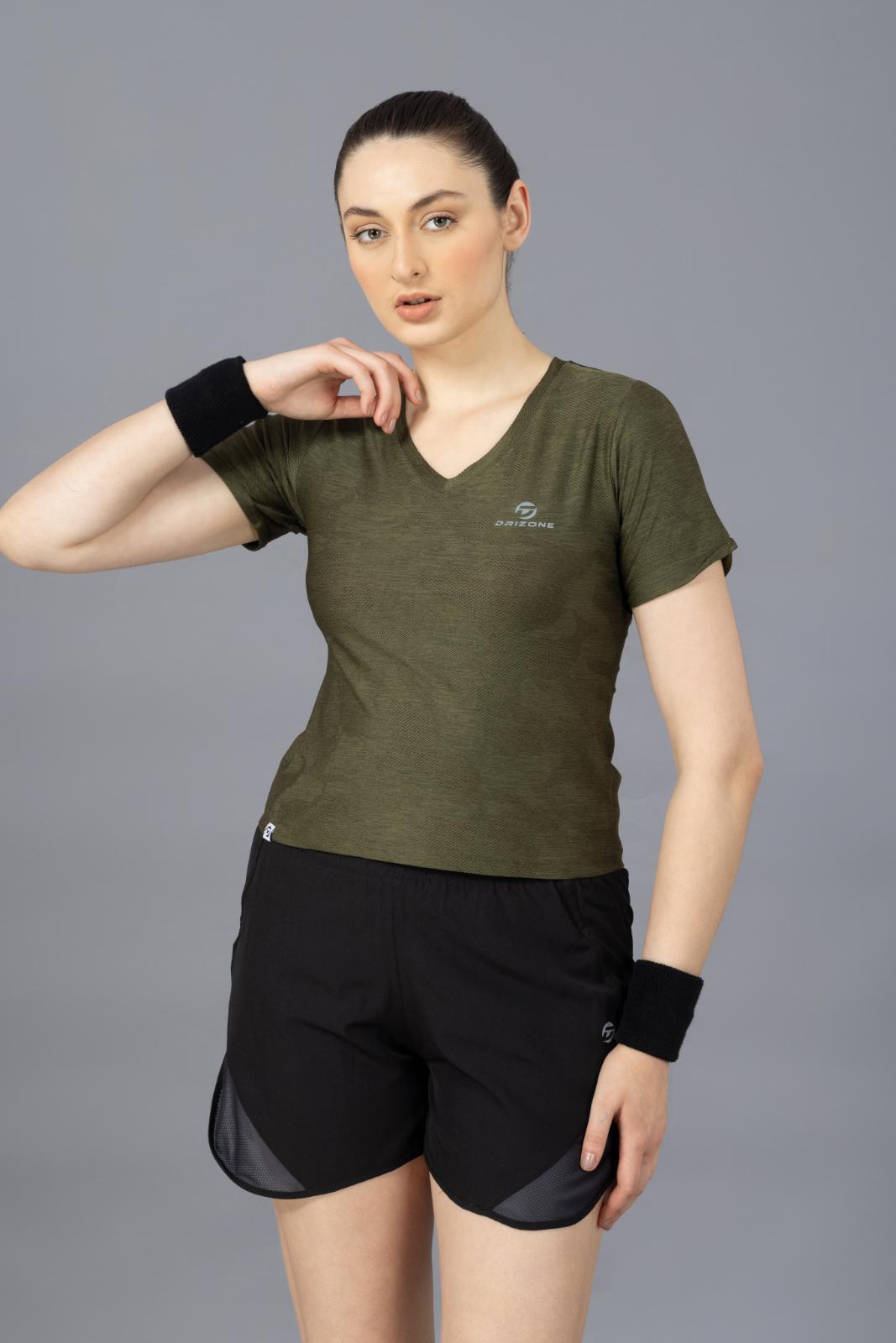 Women's Designer T-shirt – Self Jacquard Fabric - Olive