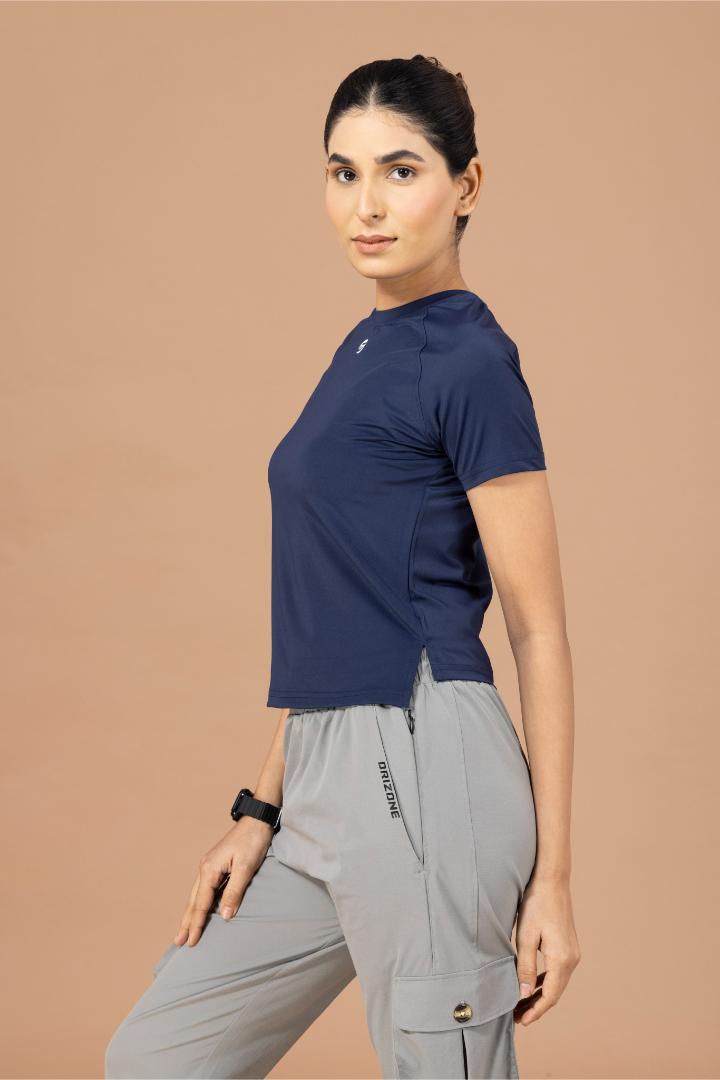Women's Plain T-shirt – Four Way Lycra Comfort Fit - Navy Blue