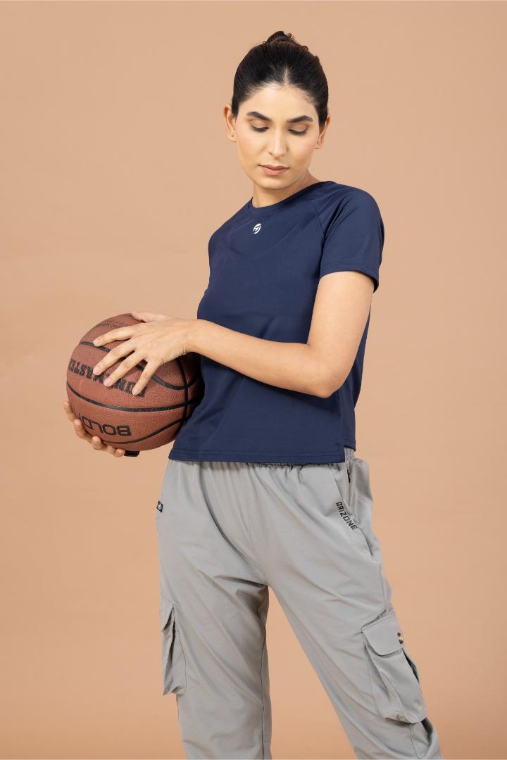 Women's Plain T-shirt – Four Way Lycra Comfort Fit - Navy Blue