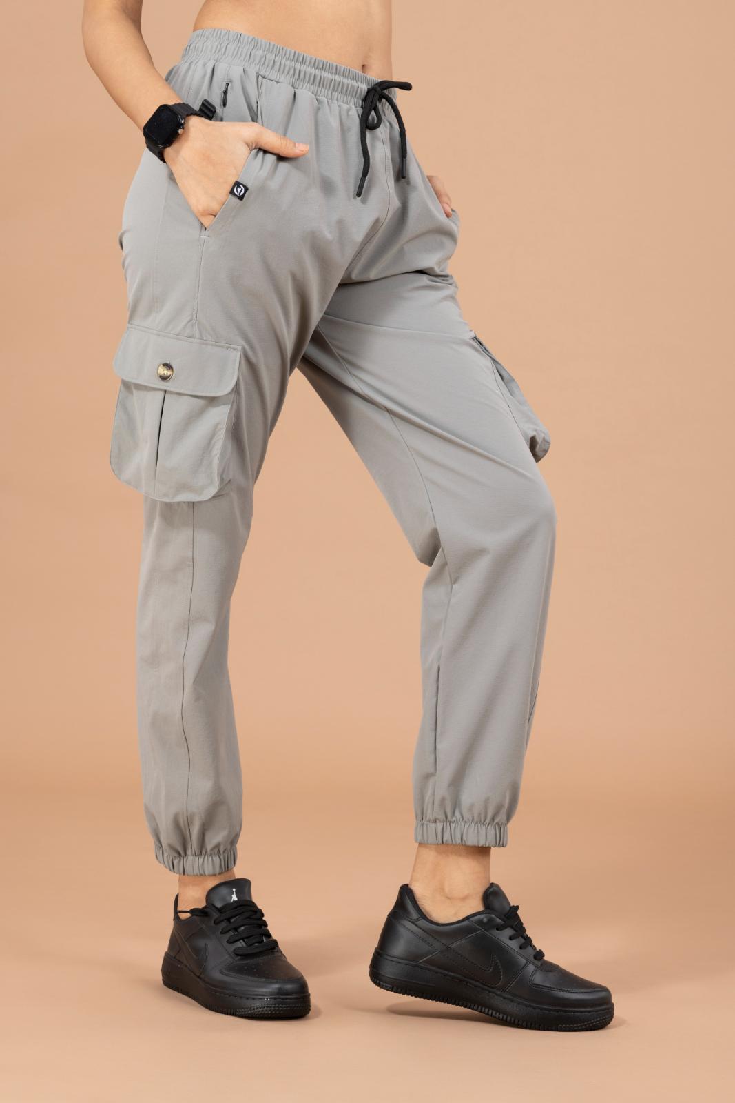 Women's Cargo Jogger – Nylon Terry Stretch Comfort - Light Grey