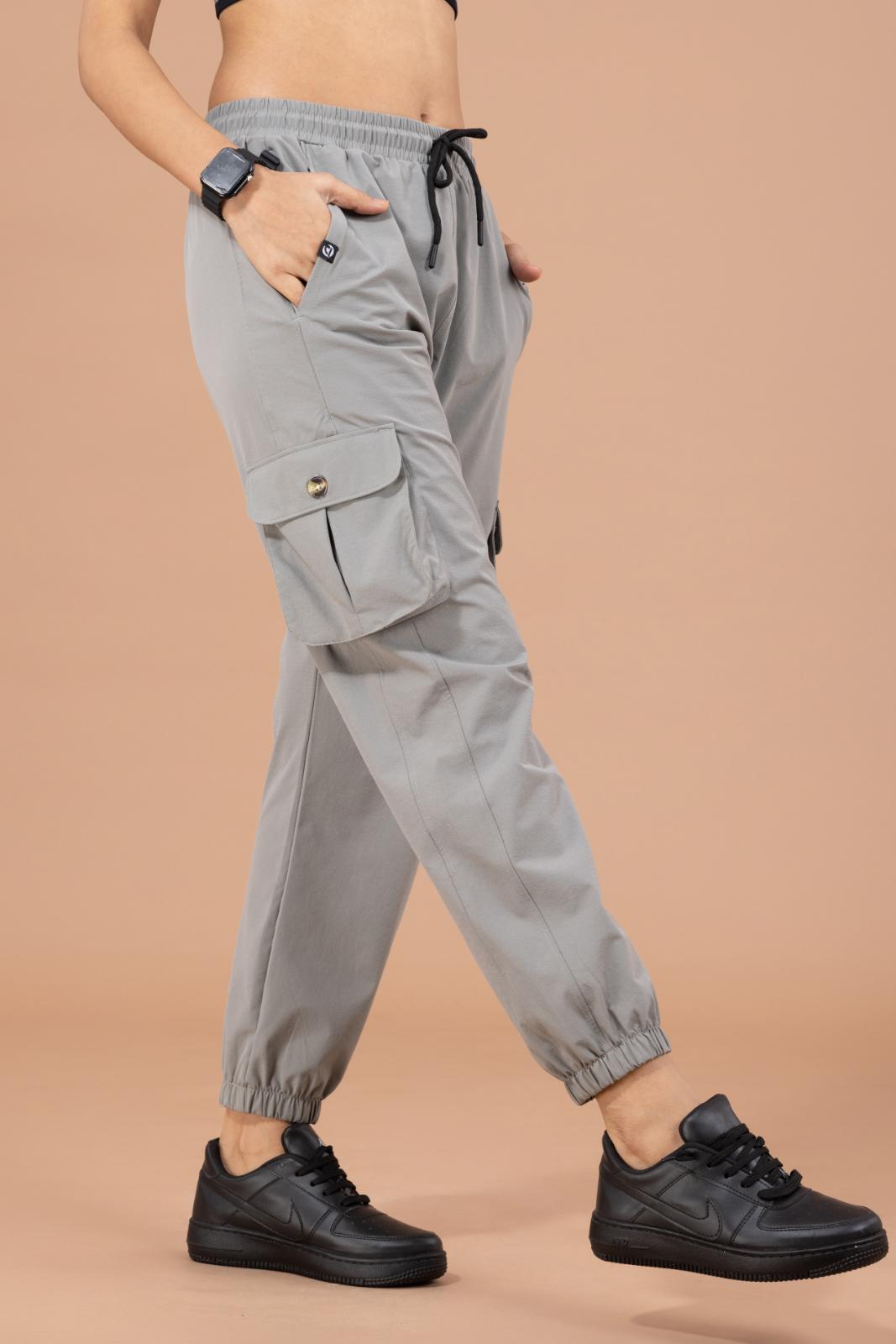 Women's Cargo Jogger – Nylon Terry Stretch Comfort - Light Grey