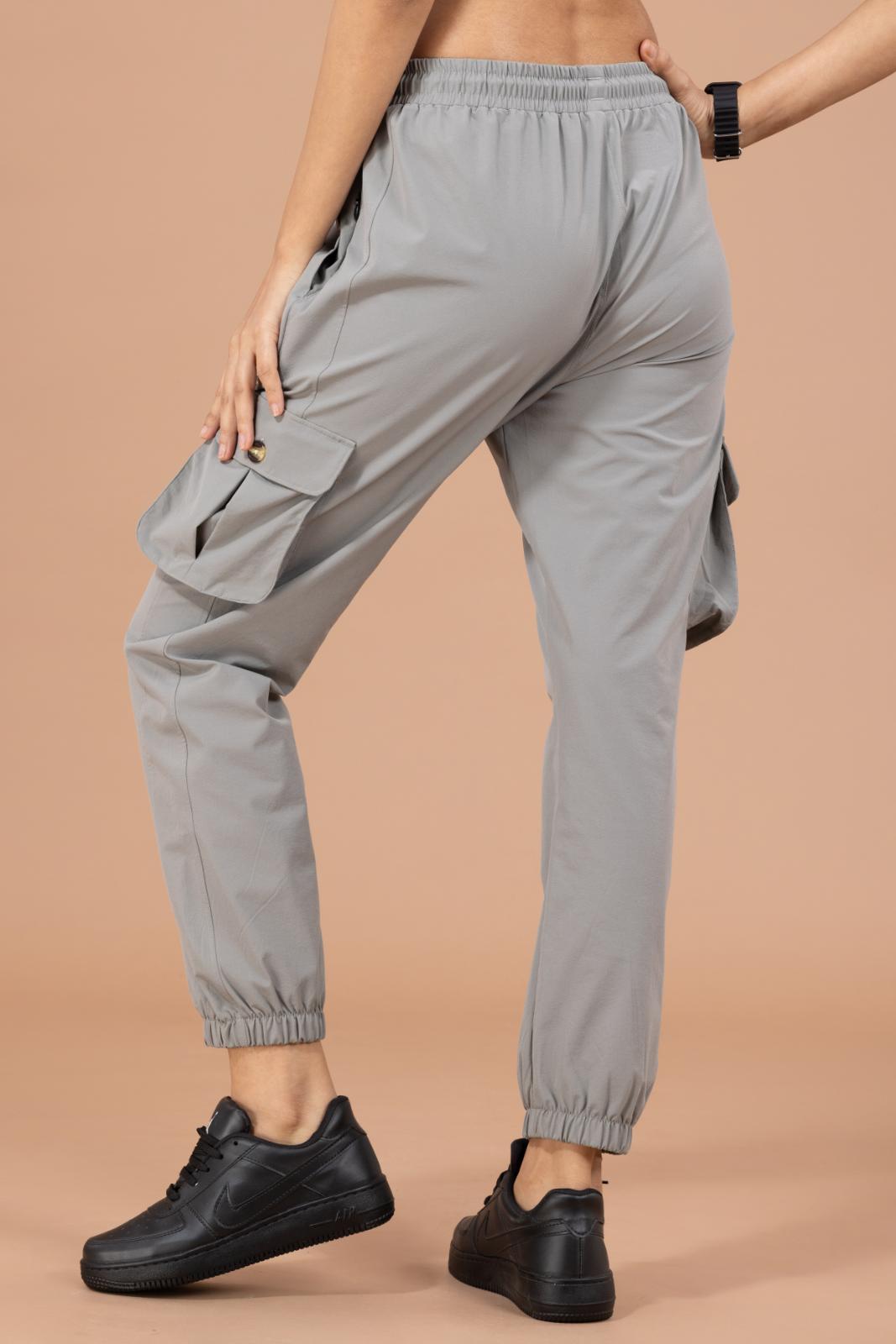 Women's Cargo Jogger – Nylon Terry Stretch Comfort - Light Grey