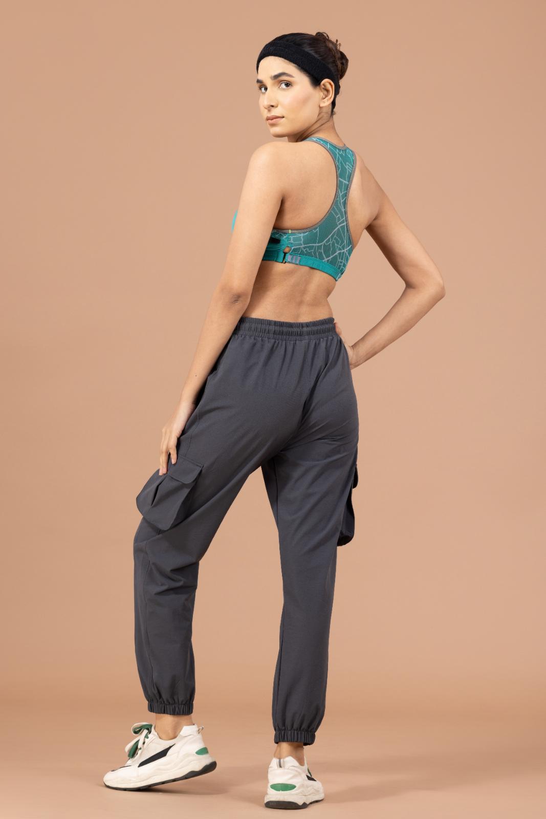 Women's Cargo Jogger – Nylon Terry Stretch Comfort - Dark Grey