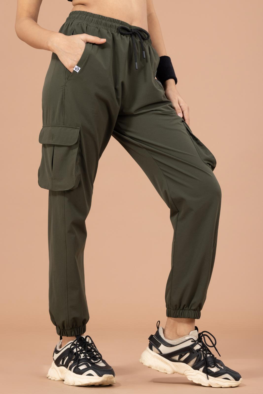 Women's Cargo Jogger – Nylon Terry Stretch Comfort - Dark Olive